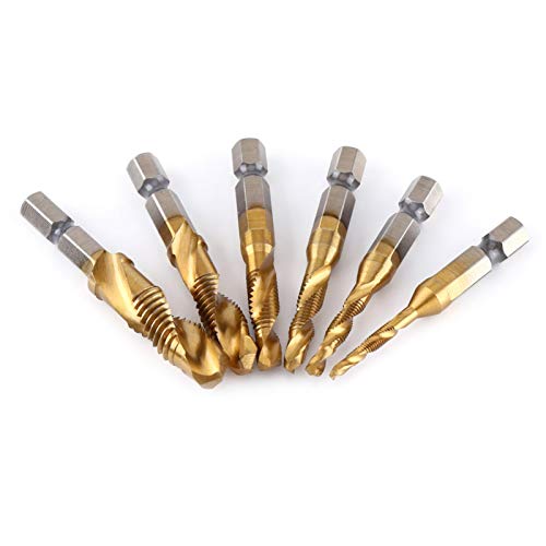 Titanium Coated M3-M10 Metric Thread Drill Tap Set - 6-Piece HSS Hex Shank Drill Bits for Hardened Steel | Perfect for Metalworking, DIY Projects & Professional Machining