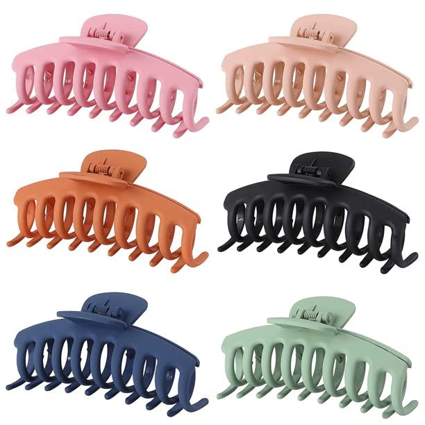 SETTER 6 Pack Large Hair Claw Clips for Women - 4.3 Inch Matte Finish Strong Hold Hair Clips for Thick Hair - 6 Color Variety - Perfect for Ponytails, Buns & Updos