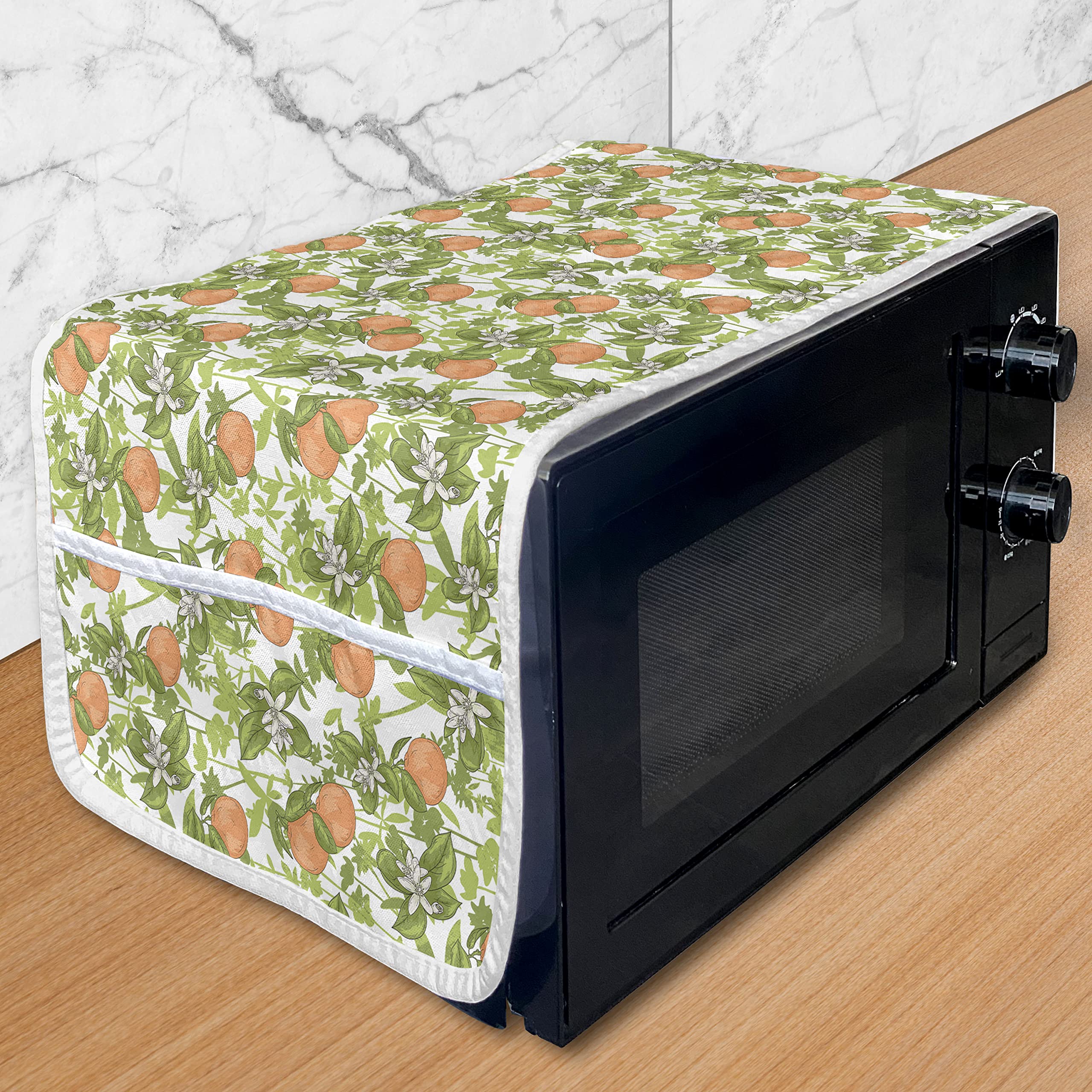 Ambesonne Vintage Tangerine & Floral Microwave Cover - Waterproof Kitchen Organizer with Pockets, 36