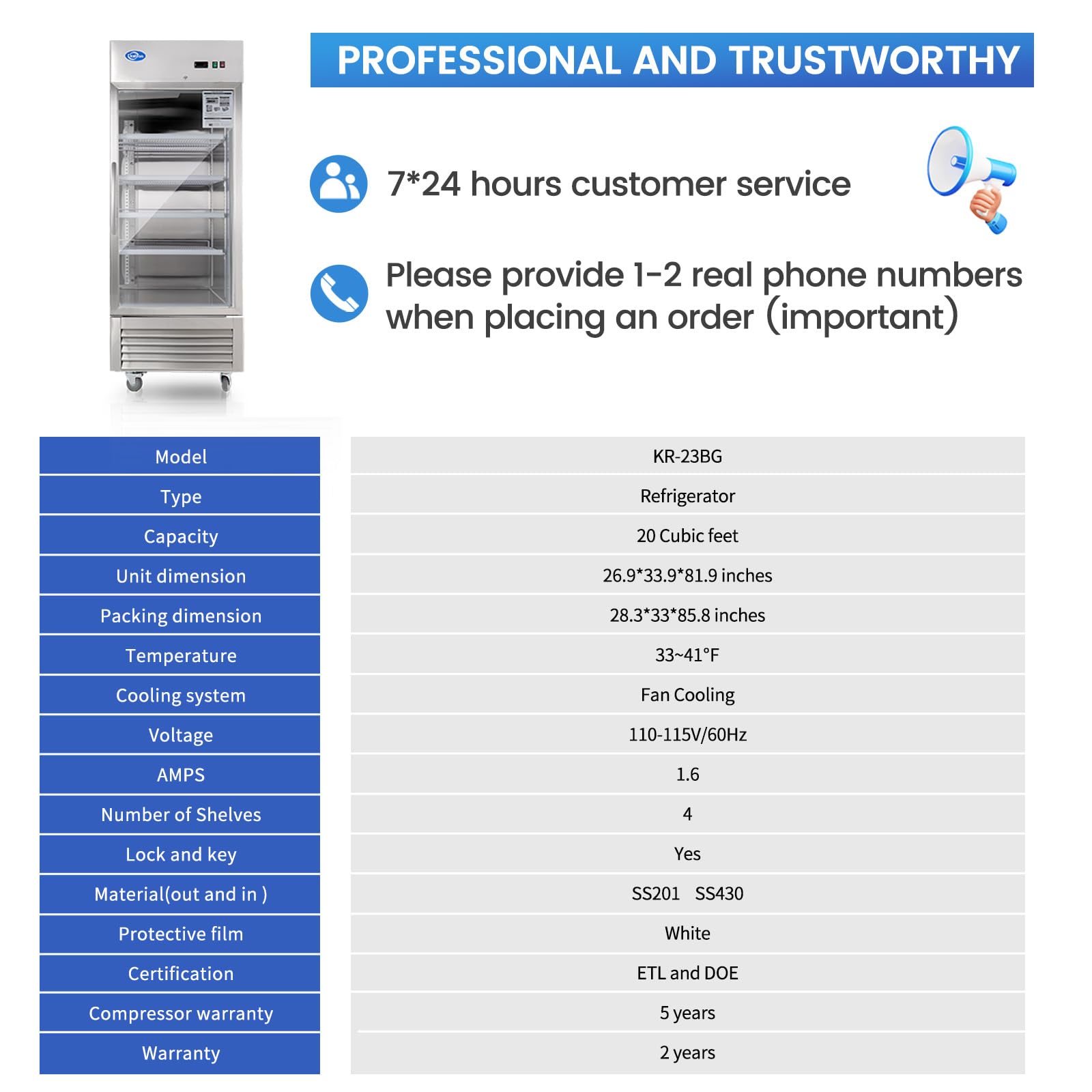 23 Cu.Ft Commercial Glass Door Display Refrigerator with LED Lighting - Upright Merchandiser for Supermarkets, Convenience Stores & Restaurants