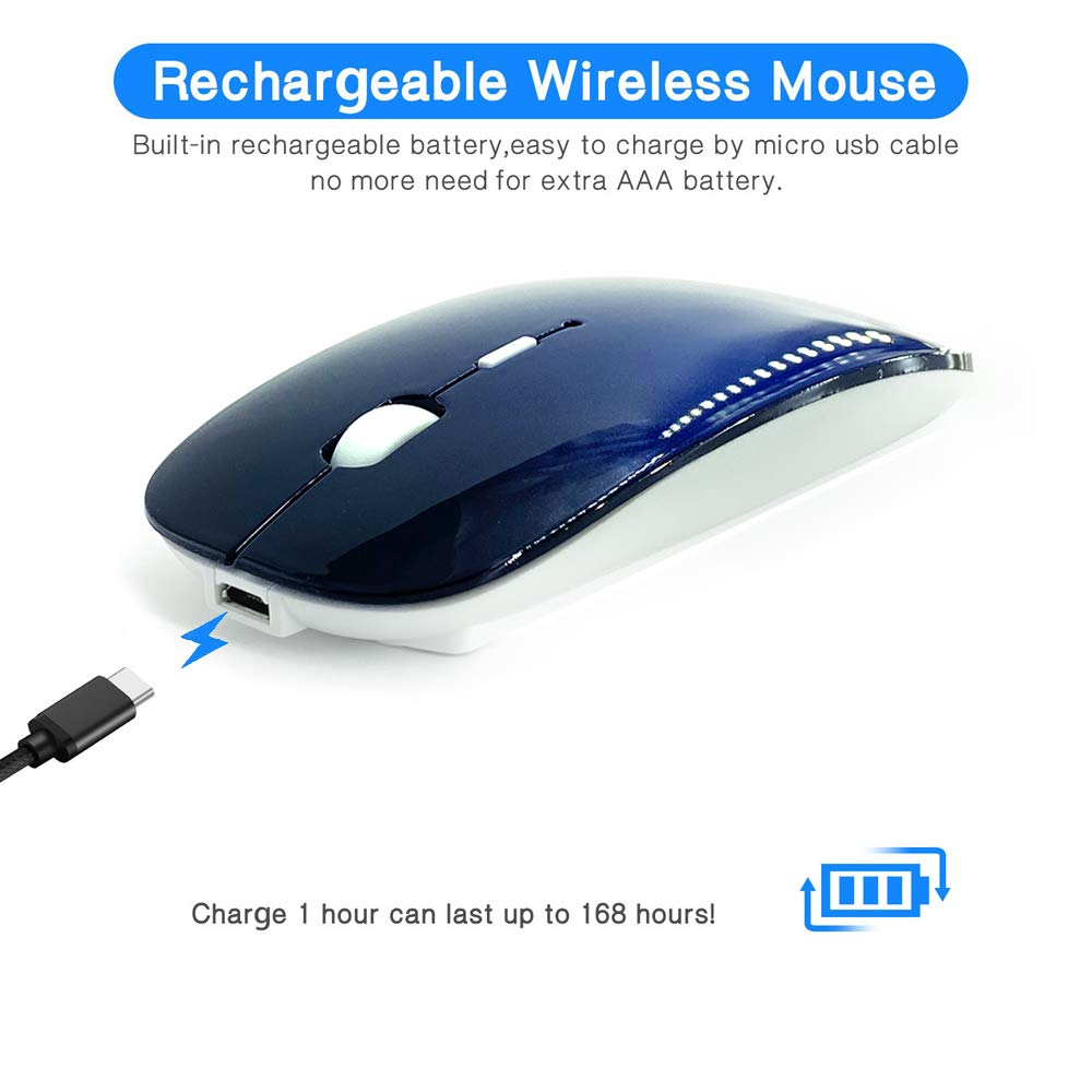 Rechargeable Bluetooth Mouse for MacBook, MacBook Air, MacBook Pro, iPad, Laptop, Notebook, PC, Chromebook - Wireless Mouse with BT 5.0 (Royal Blue) - Perfect for Work, Travel, and Home Office Use