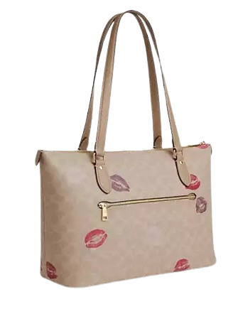 Coach Signature Canvas Gallery Tote Bag with Lips Print - Stylish Women's Handbag for Work, Travel & Everyday Use