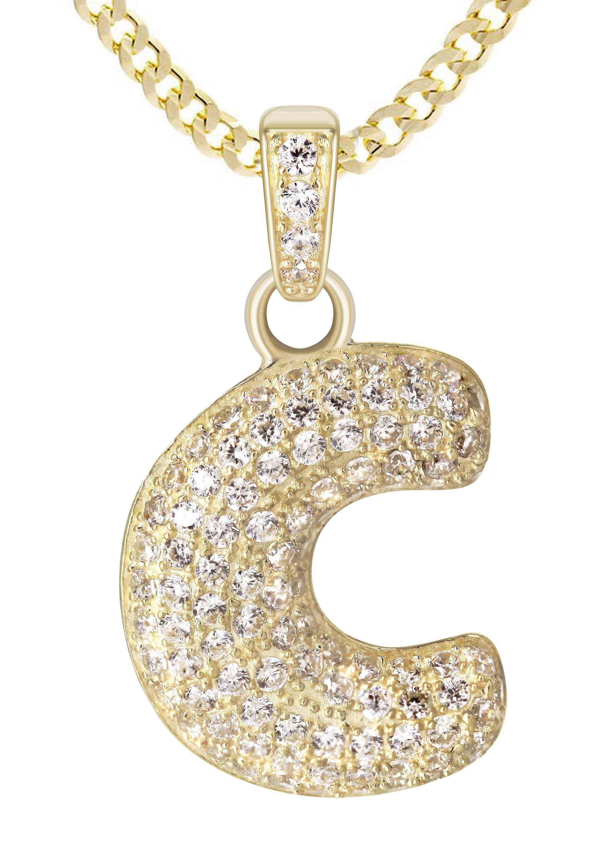 10K Yellow Gold Bubble Letter C CZ Necklace for Women - 4.3 Grams Dainty Layering Jewelry | Perfect Gift for Birthday, Anniversary & Valentine's Day