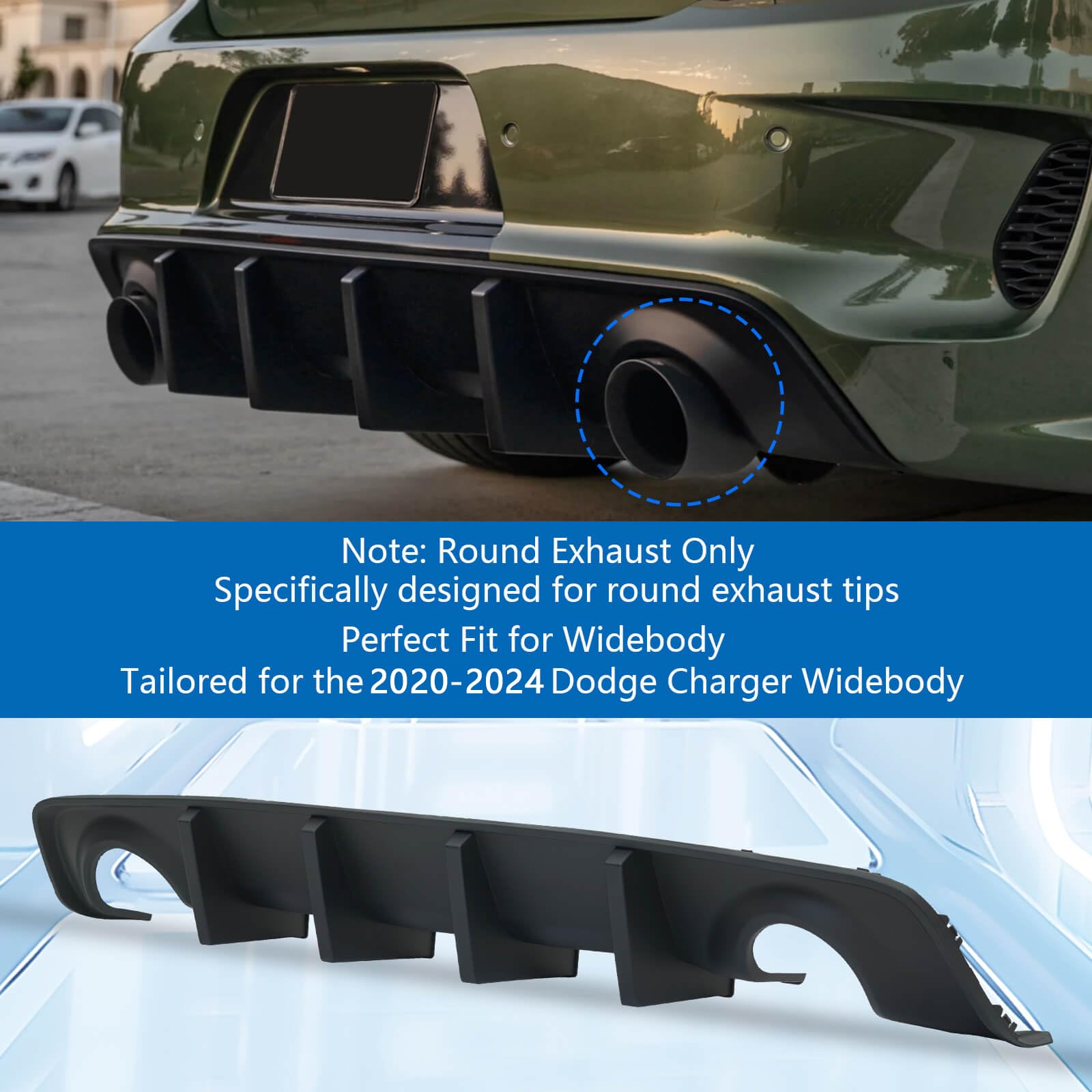 WildWell Charger Rear Diffuser for Dodge Charger Widebody SRT Hellcat & Scat Pack 2020-2024 - Matte Black - Enhance Aerodynamics & Style for Racing & Street Performance