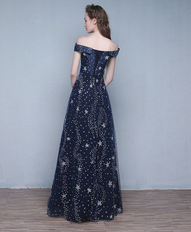 Elegant Blue Long Prom Dress - Off Shoulder Evening Gown for Women - Perfect for Homecoming, Formal Events & Special Occasions