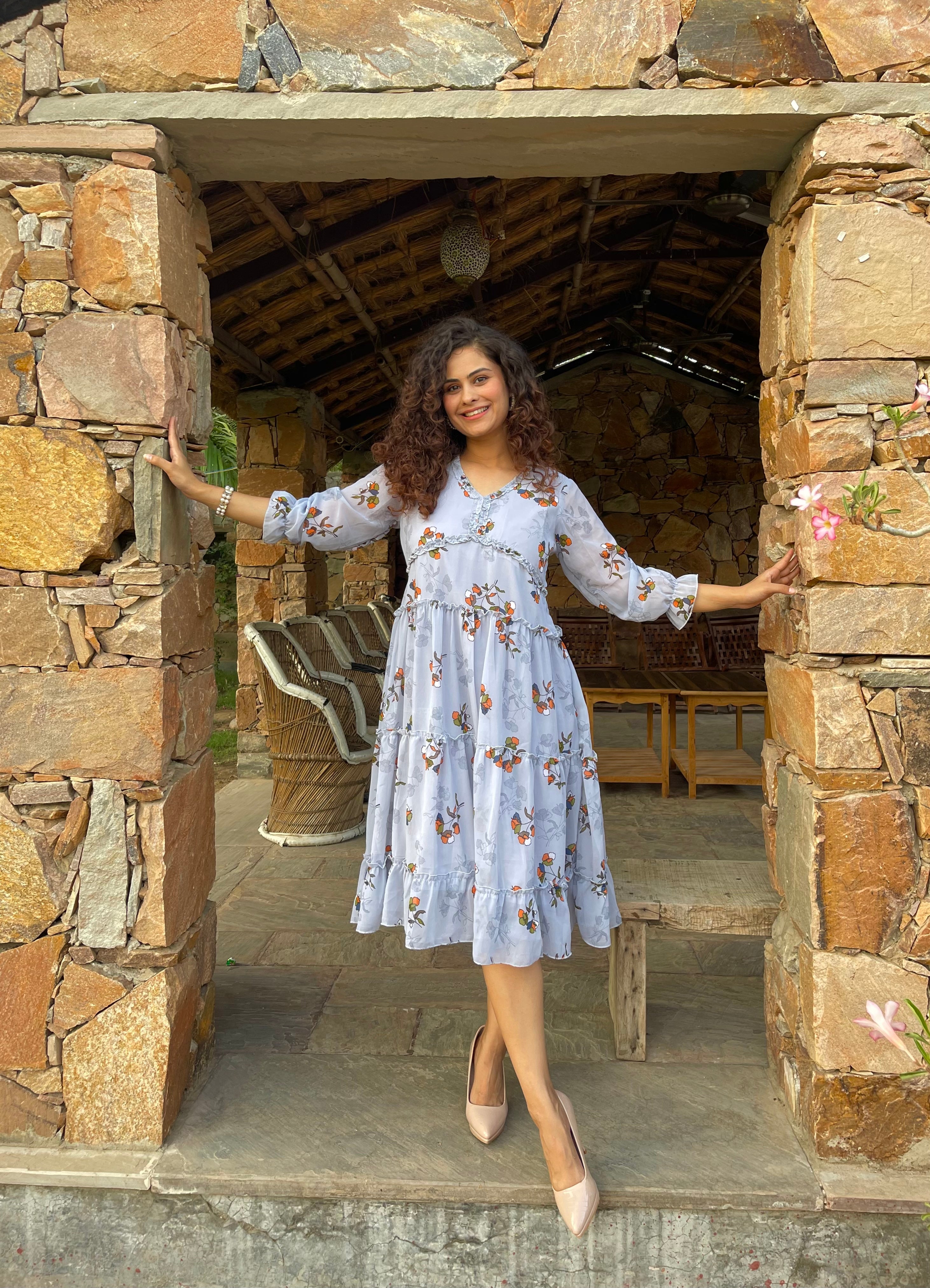 Elegant Grey Ruffle Maxi Dress for Women - Flowy Boho Summer Beach Dress for Vacation, Party & Casual Wear