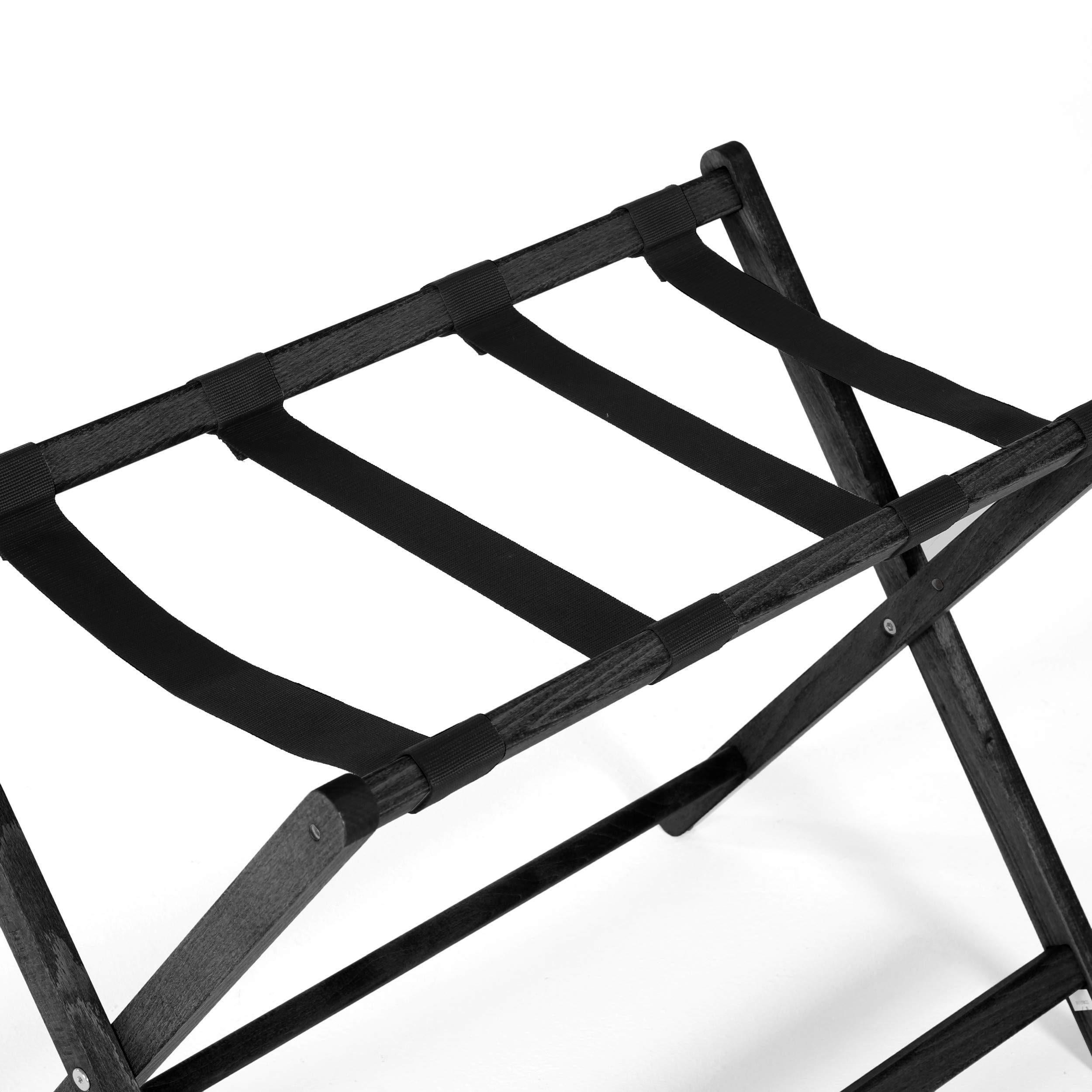 Sturdy Beech Wood Folding Luggage Rack - 200 lbs Capacity Suitcase Stand with Wool Pads (18x30 Inches, Black) for Travel, Hotels, Gyms & Spas | Space-Saving Storage Solution for Bedrooms & Guest Rooms