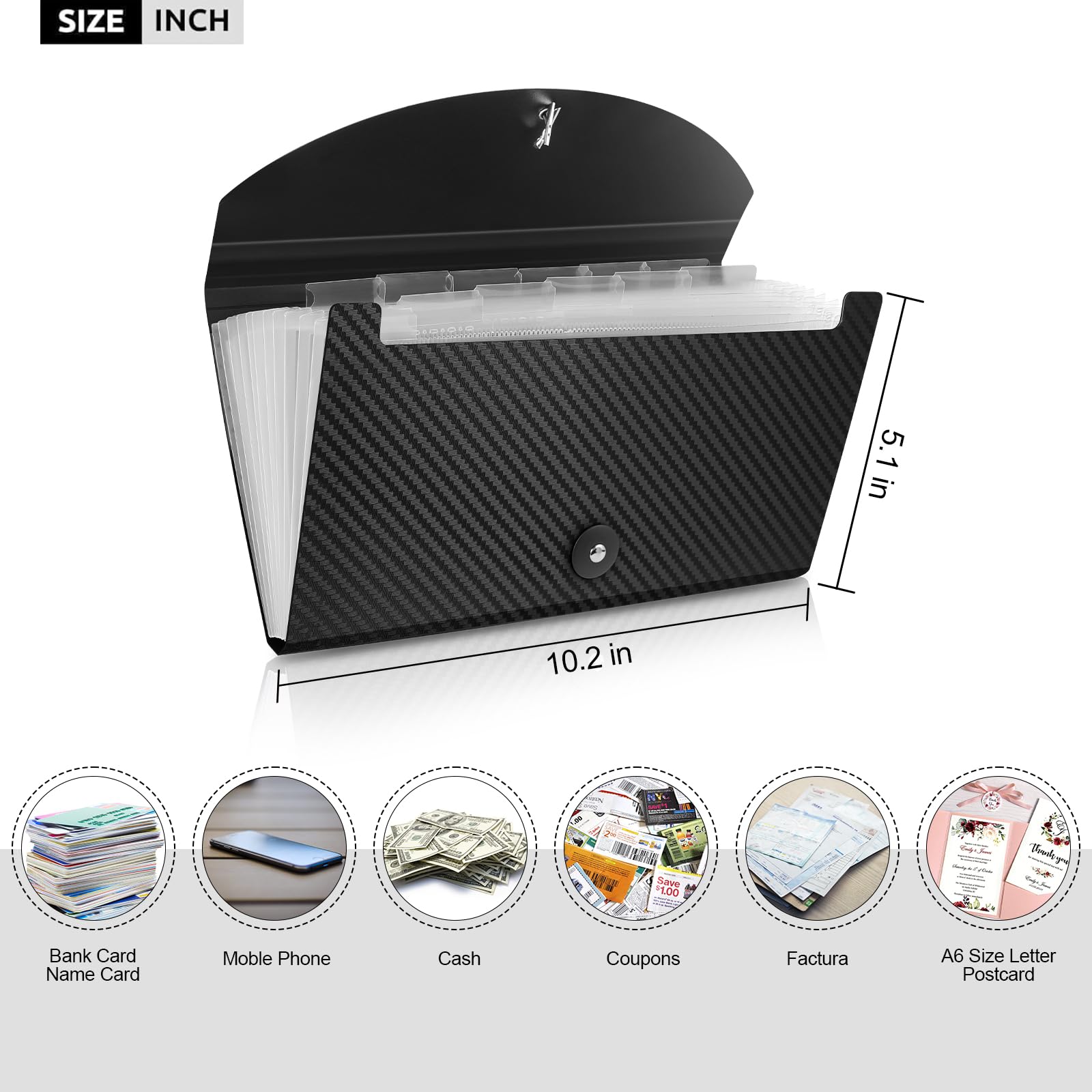 Aabicku 13-Pocket Receipt Organizer - Expandable Accordion File Folder for Business, Coupons, Tickets, Checks & Bills - Large Capacity Storage Case for Office, Home & Travel Use