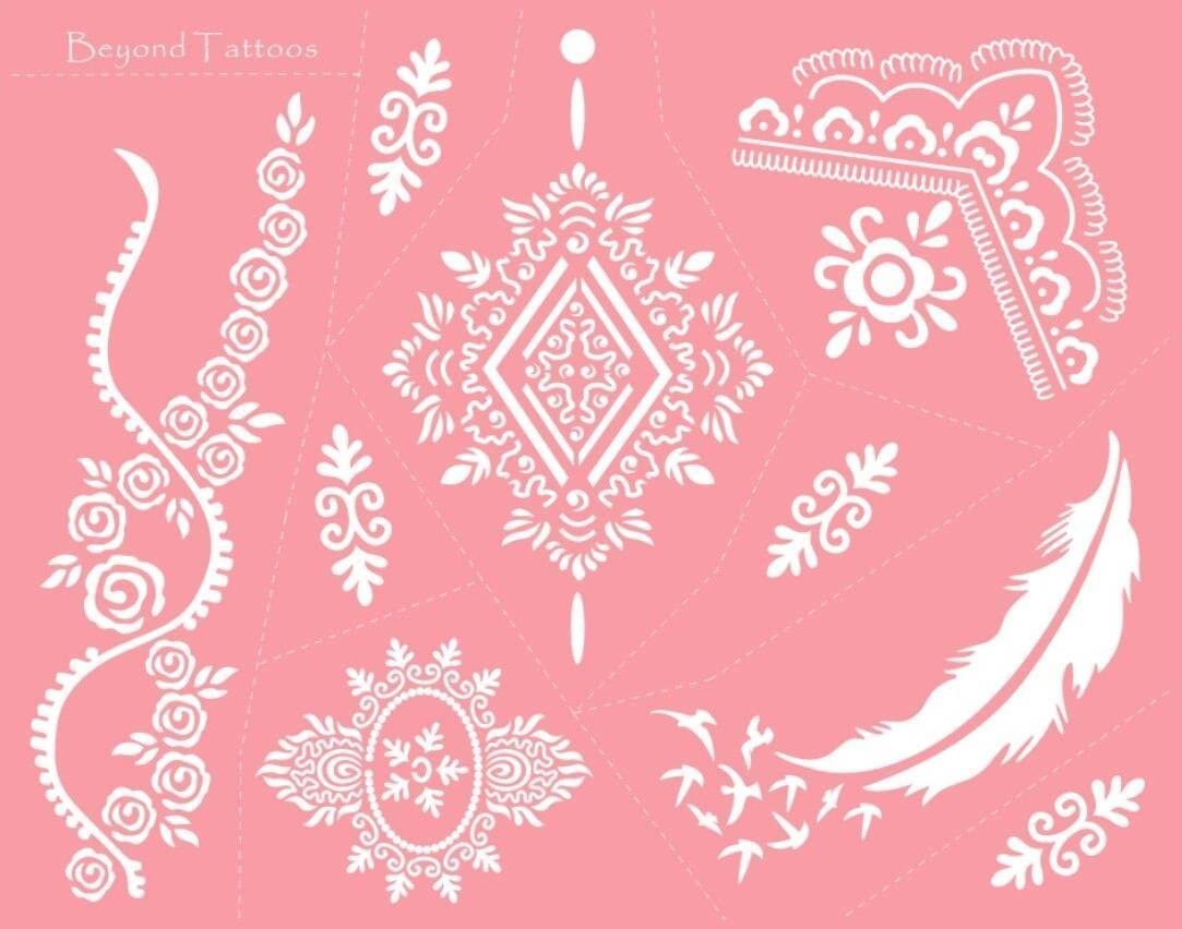 Premium Self-Adhesive Henna Tattoo Stencils - Floral, Butterfly & Arabic Designs (1 Combo Set) for DIY Body Art, Parties & Festivals