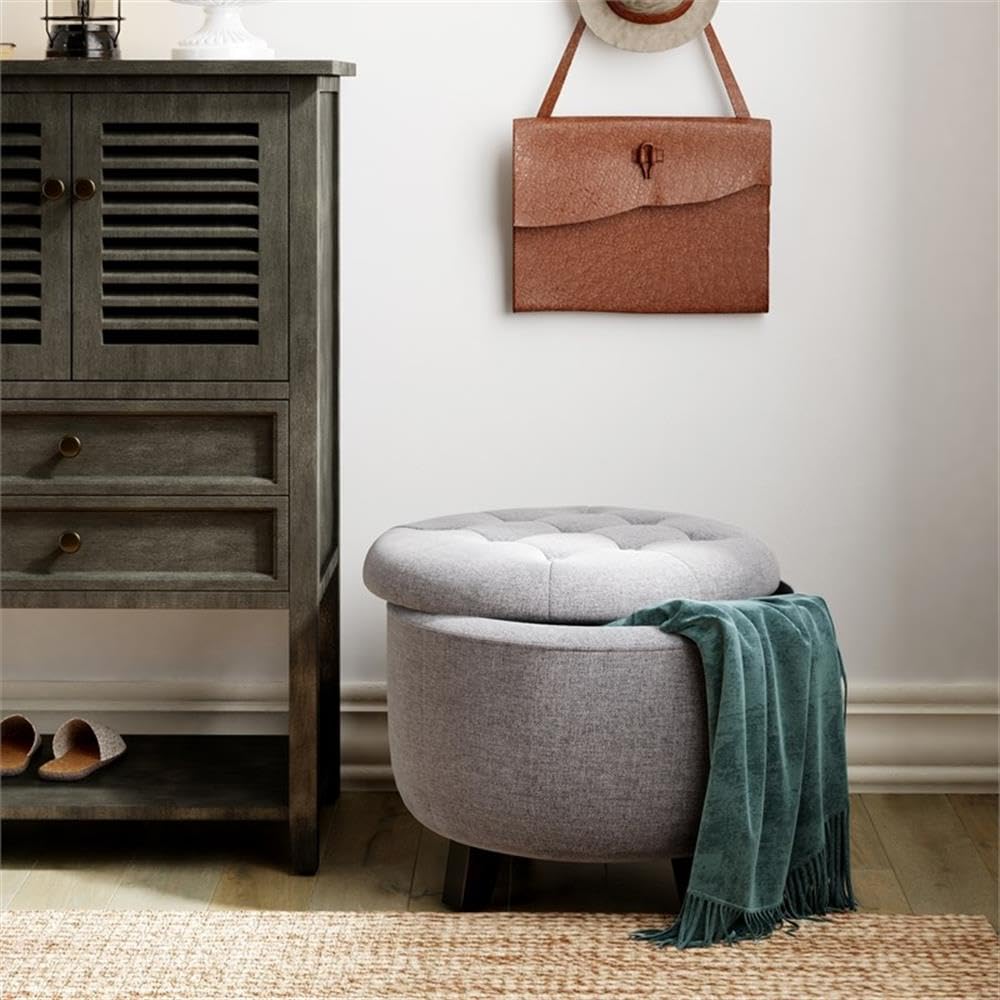 Finch Bennett Storage Ottoman with Lift Top - Gray Fabric Upholstered Bench Seat for Living Room, Bedroom & Entryway - Multi-Functional Footrest & Hidden Storage Furniture