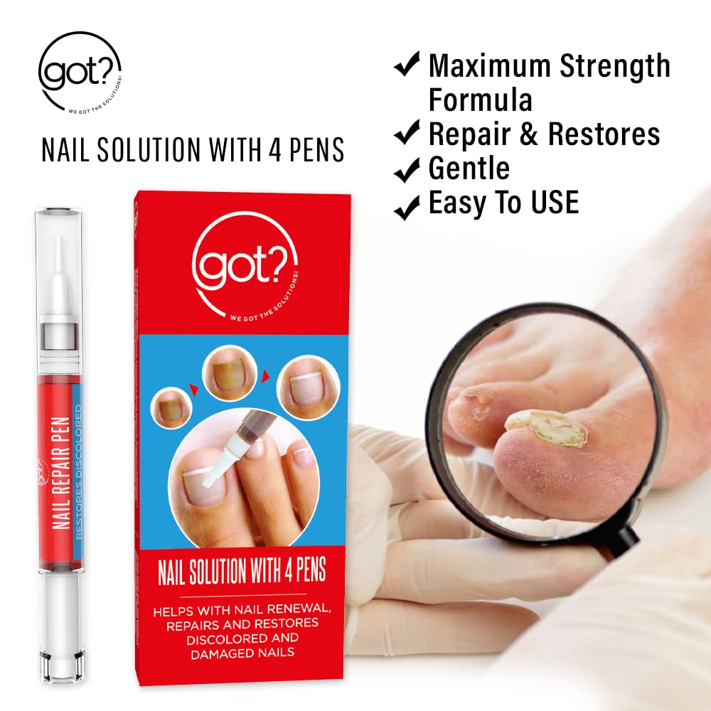 Got Fungus Nail Solution Pens - Maximum Strength Treatment for Fingernails & Toenails | Hydrates & Repairs Yellow, Cracked, Split Nails | 4-Pack Clear Nail Renewal Pens | Perfect for Athletes, Swimmers & Salon Professionals