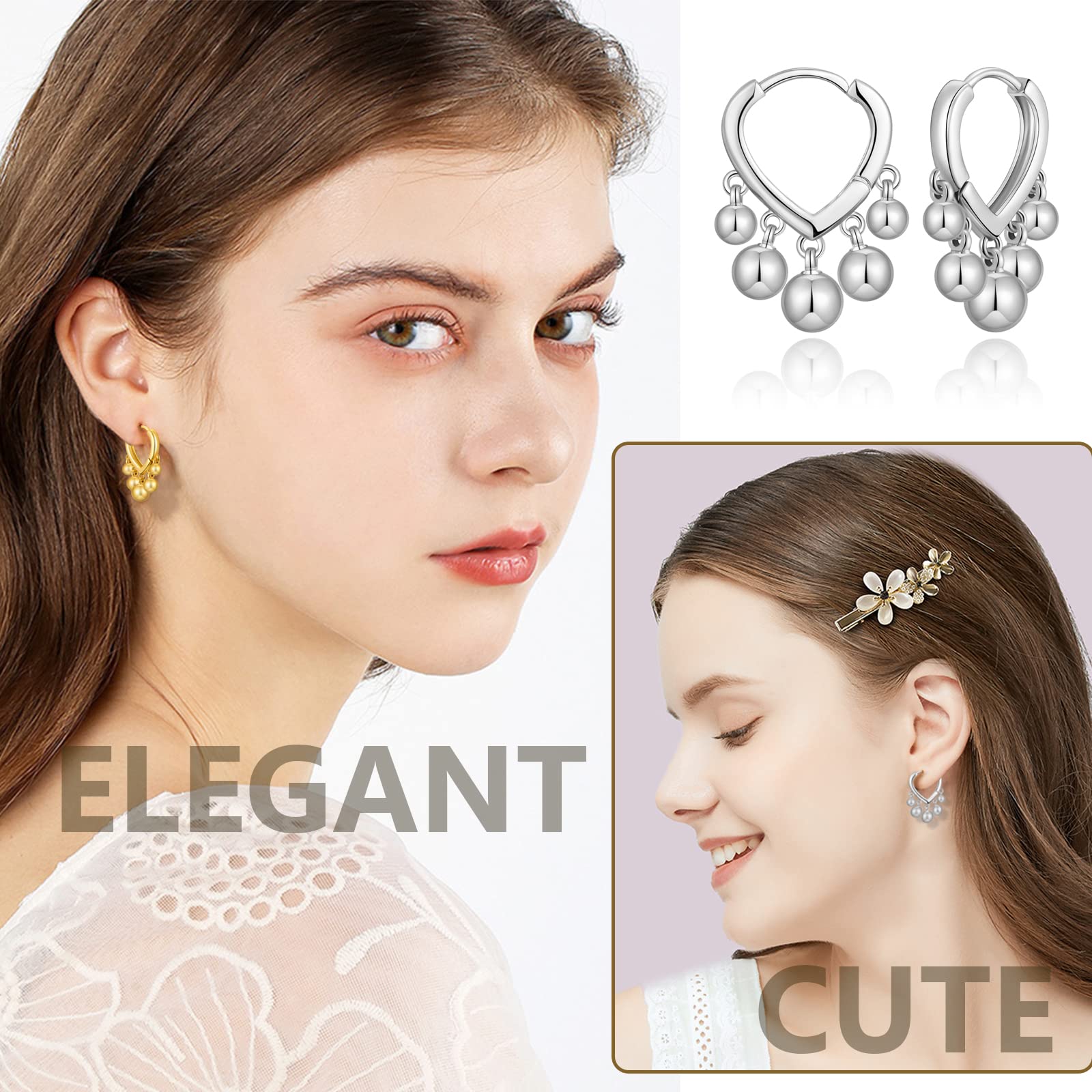14K Gold Plated Beaded Dangle Earrings for Women - Sterling Silver Elegant Statement Jewelry - Perfect for Parties, Weddings & Everyday Wear