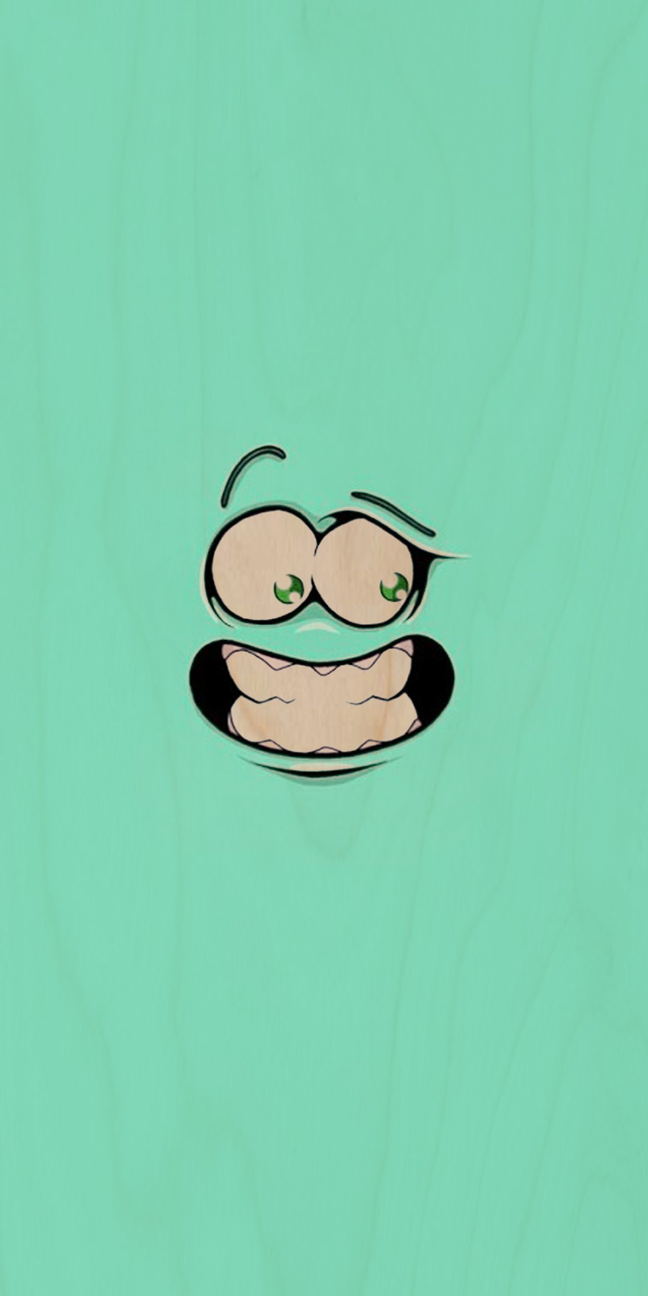 Funny Scared Face Expression with Teeth - Plywood Wood Print Poster Wall Art for Home, Office & Halloween Decor