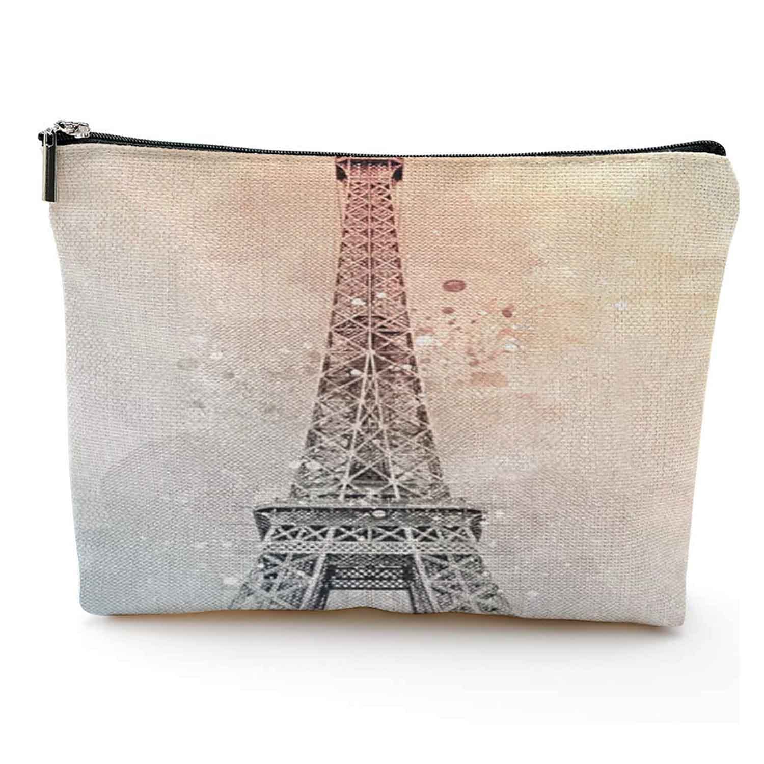 Stylish Eiffel Tower Printed Makeup Bag with Zipper - 7x10in Travel Cosmetic Organizer for Women & Girls | Perfect for Travel, Gym & Daily Essentials Storage
