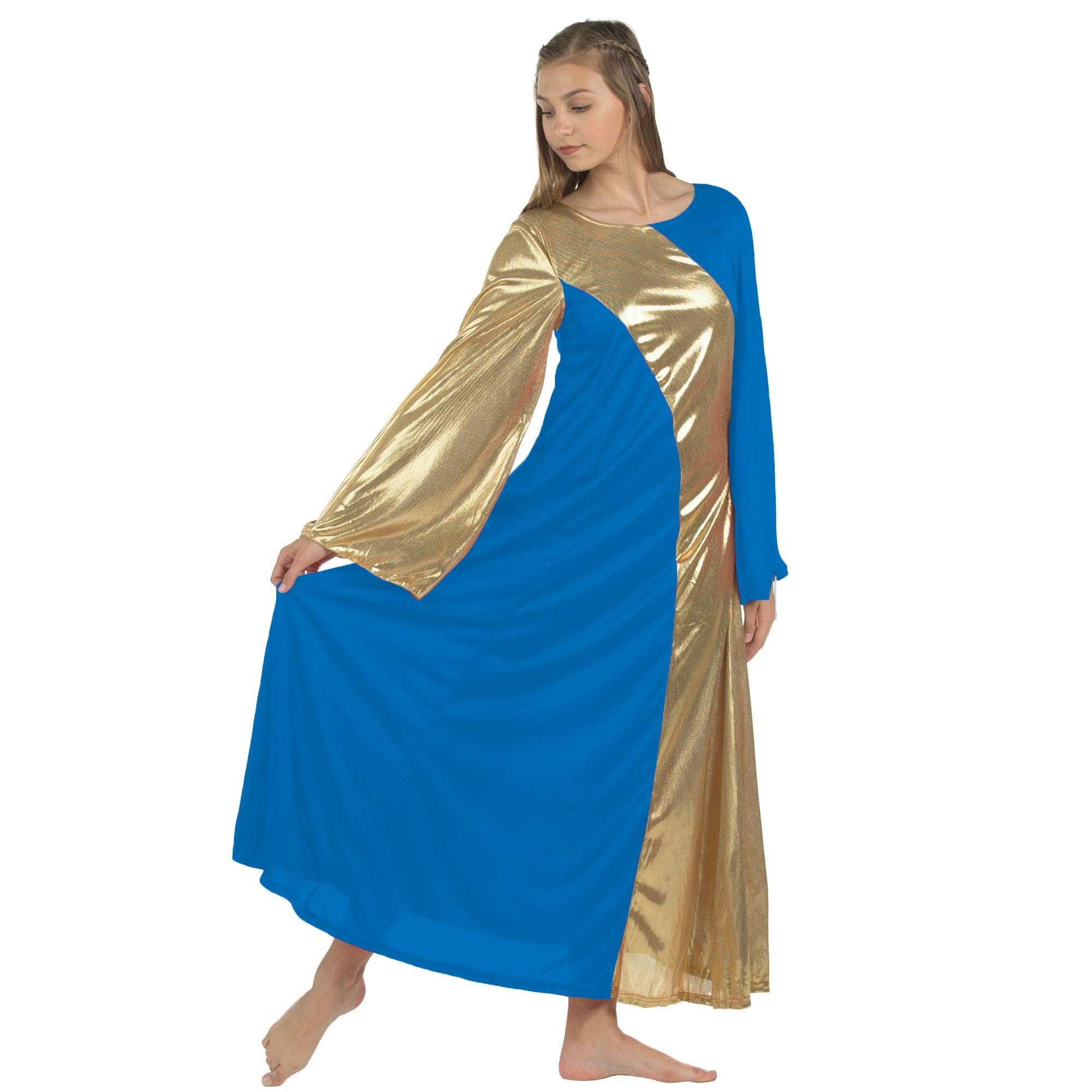 Danzcue Women's Asymmetrical Bell Sleeve Dance Dress - Elegant Latin Salsa Tango Performance Costume for Ballroom Competition & Stage Shows