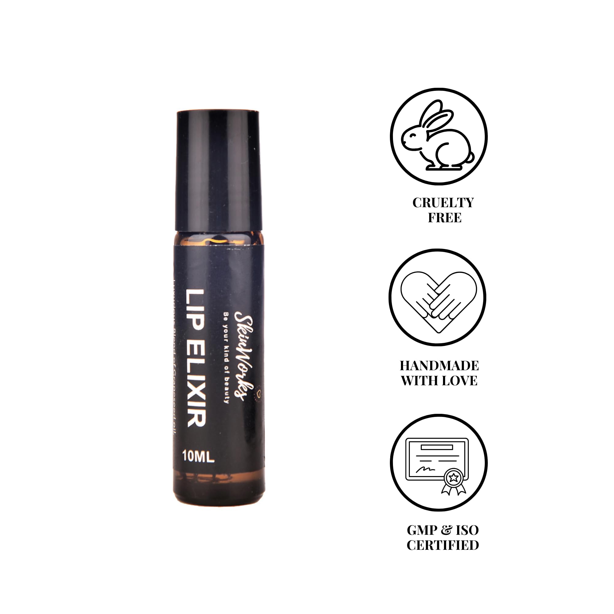 Skinworks Lip Elixir Oil - Natural Plumping Lip Treatment for Hydration & Shine, Non-Sticky Formula for Dry & Chapped Lips (10ml) | Perfect for Daily Moisture & Nighttime Lip Care
