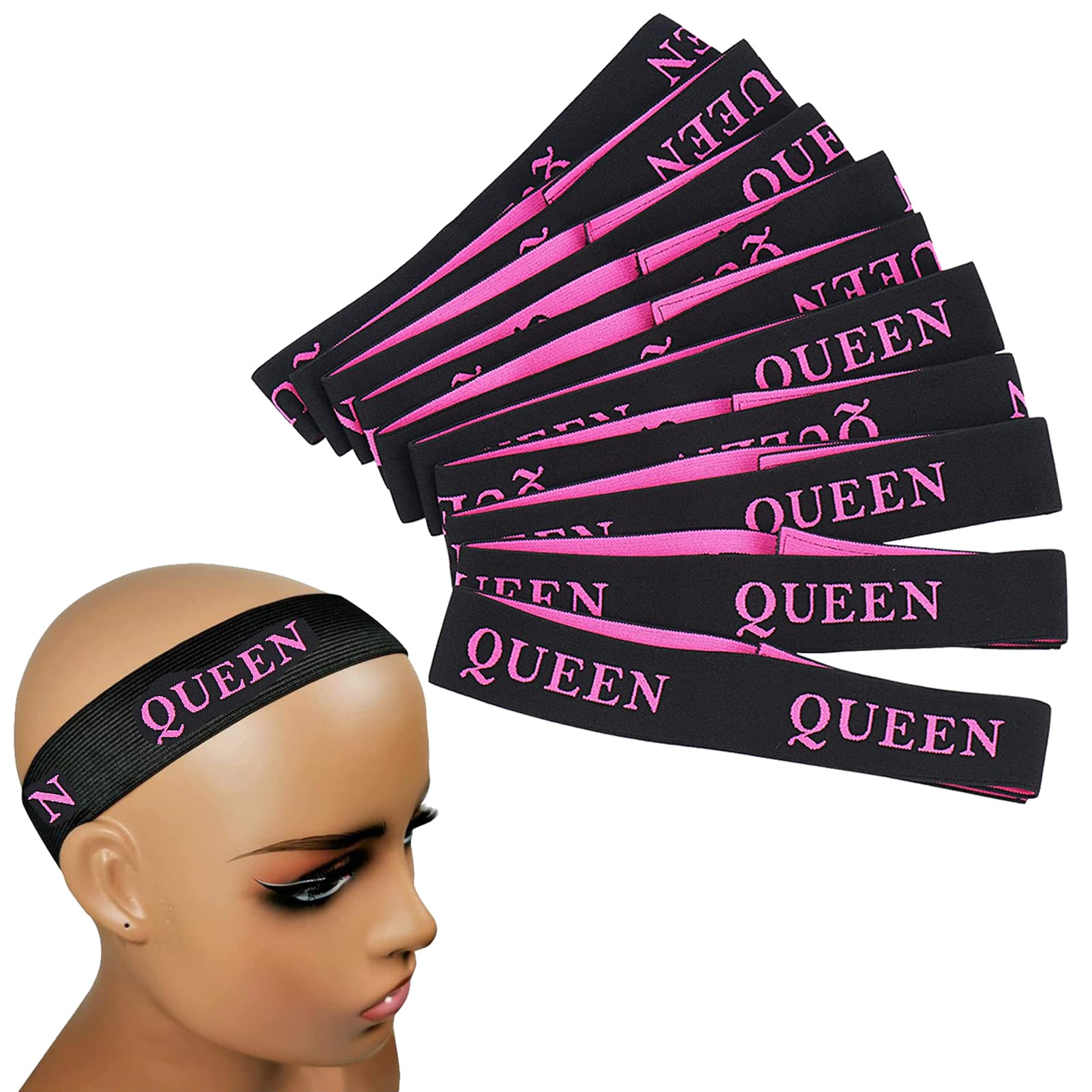 10-Pack Adjustable Queen Elastic Wig Bands for Lace Front Wigs - Secure Edge Control & Comfortable Wig Grip - Perfect for Daily Wear, Cosplay, and Salon Styling