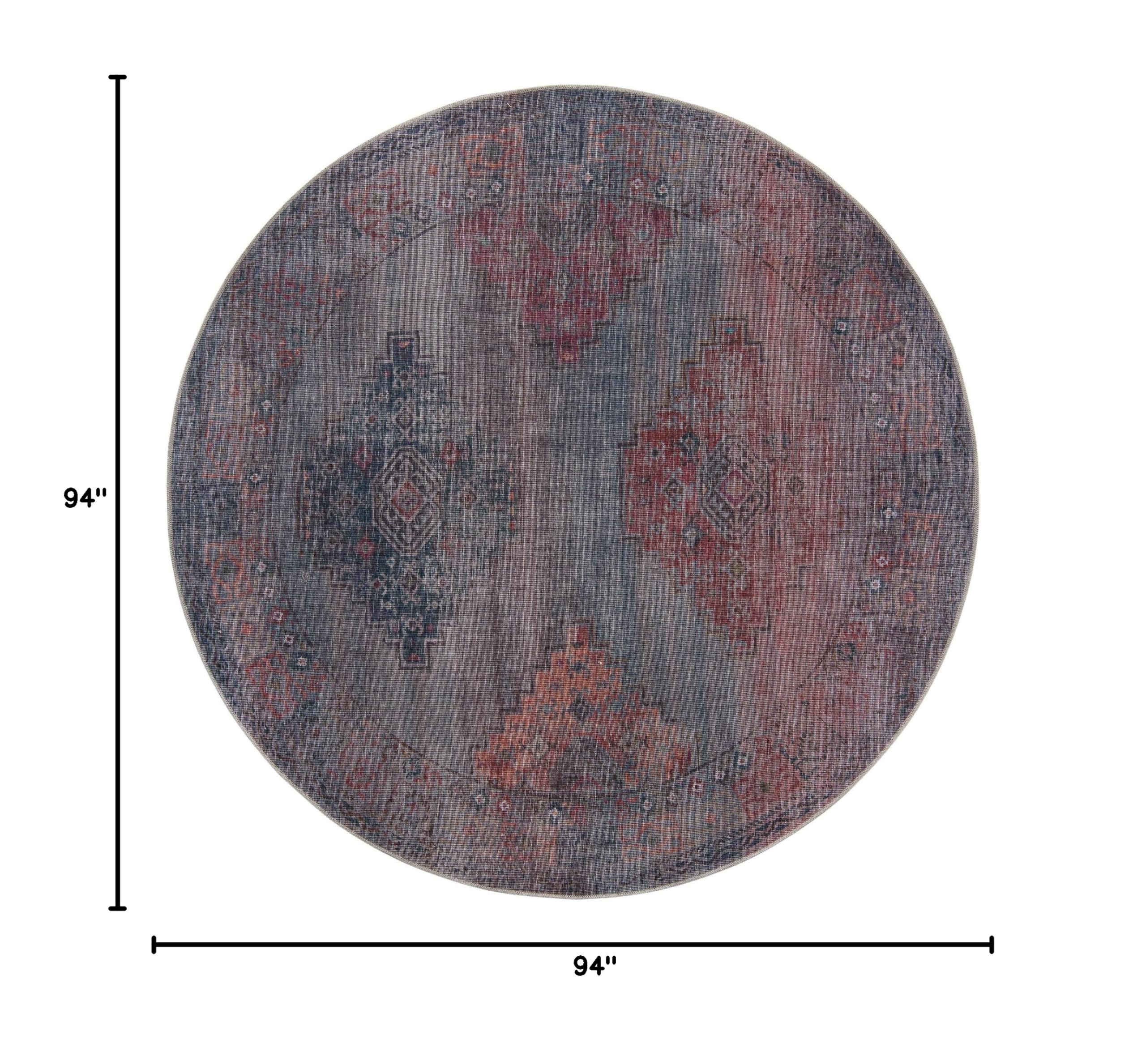 Washable 8 Ft Round Blue Flatweave Rug - Sisu Collection by Rugs.com | Non-Slip Kitchen & Dining Room Rug | Easy Clean Indoor Floor Mat for High Traffic Areas