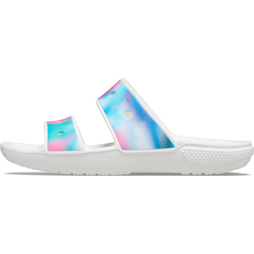 Crocs Unisex Classic Tie Dye Two-Strap Sandals - Comfortable Slip-On Slides for Men & Women - Perfect for Beach, Pool, and Casual Wear