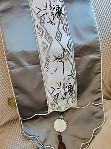 Premium Gray Embroidery Table Runner with Tassels, Non-Slip Washable Dresser Scarf for Home, Kitchen, Party, Wedding, and Dining Room Decor (34X200cm)