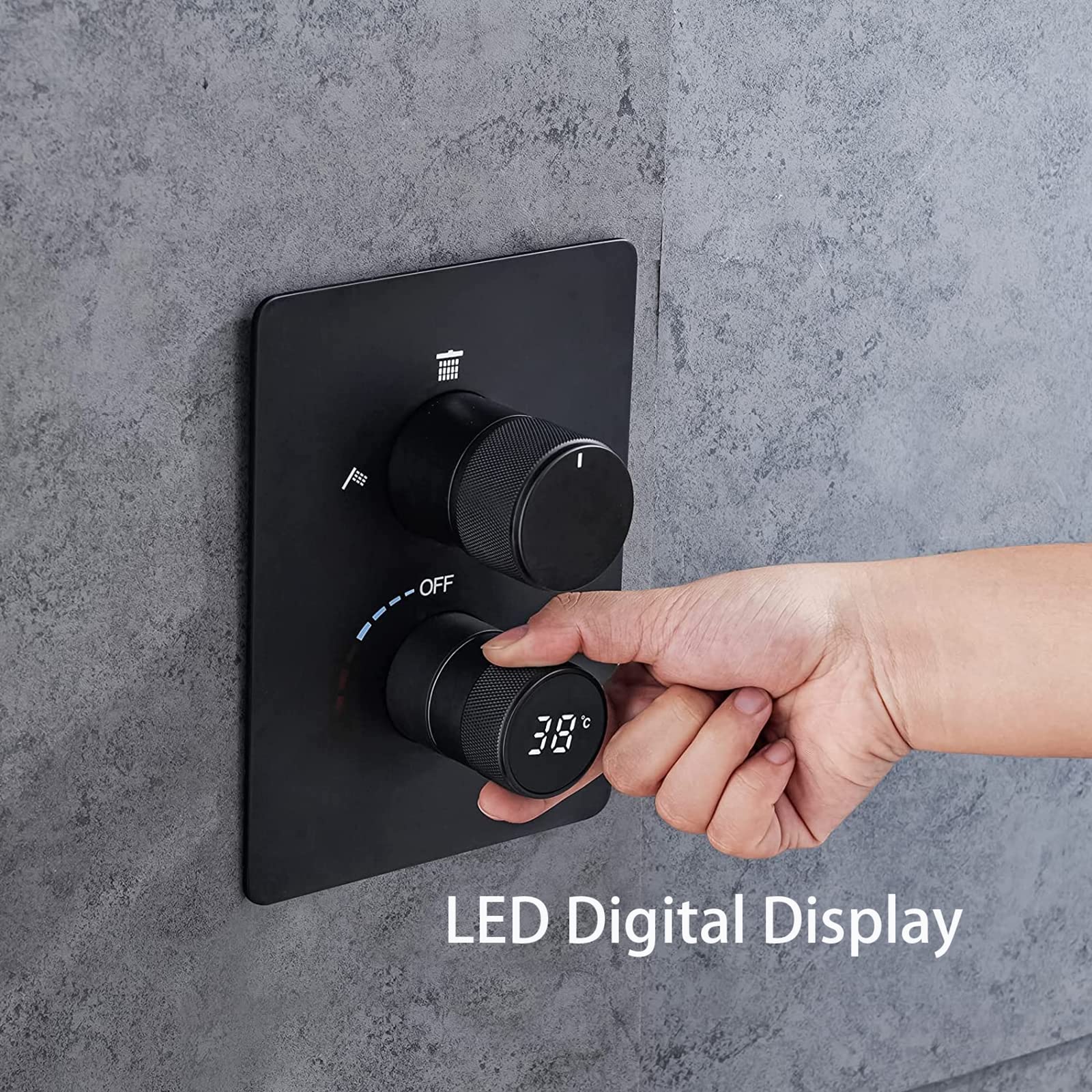 Black LED Digital Display Rain Shower System - 10 Inch Rainfall Shower Head with Handheld Shower & Rotatable Tub Spout - Wall Mount Brass Shower Faucet Set for Modern Bathroom & Spa Experience