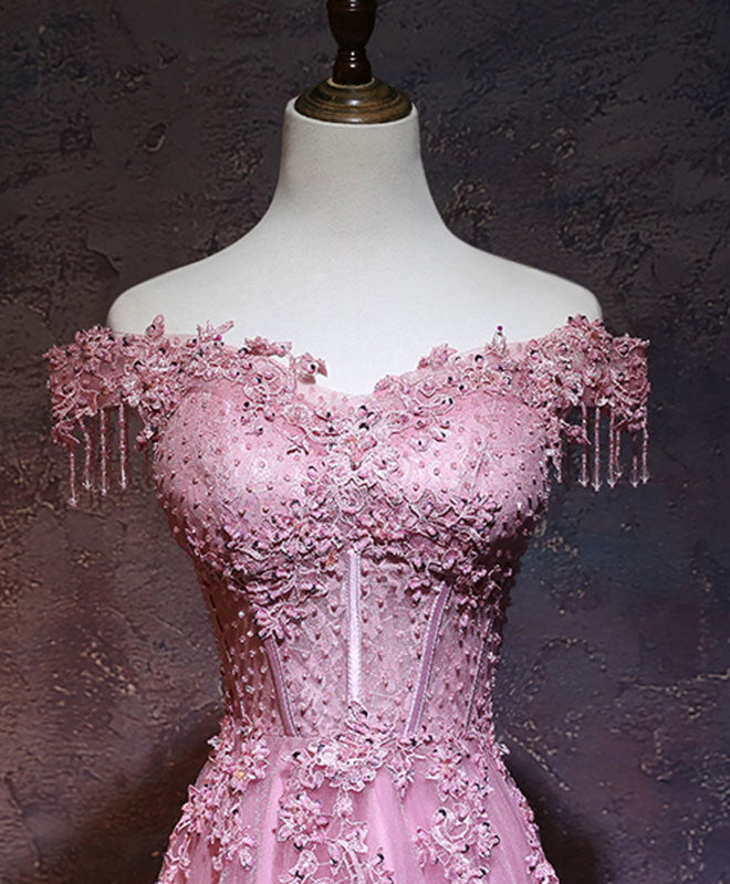 Elegant Burgundy Tulle Lace Off-Shoulder Long Prom Dress for Women - Formal Evening Gown for Homecoming, Wedding, and Special Occasions