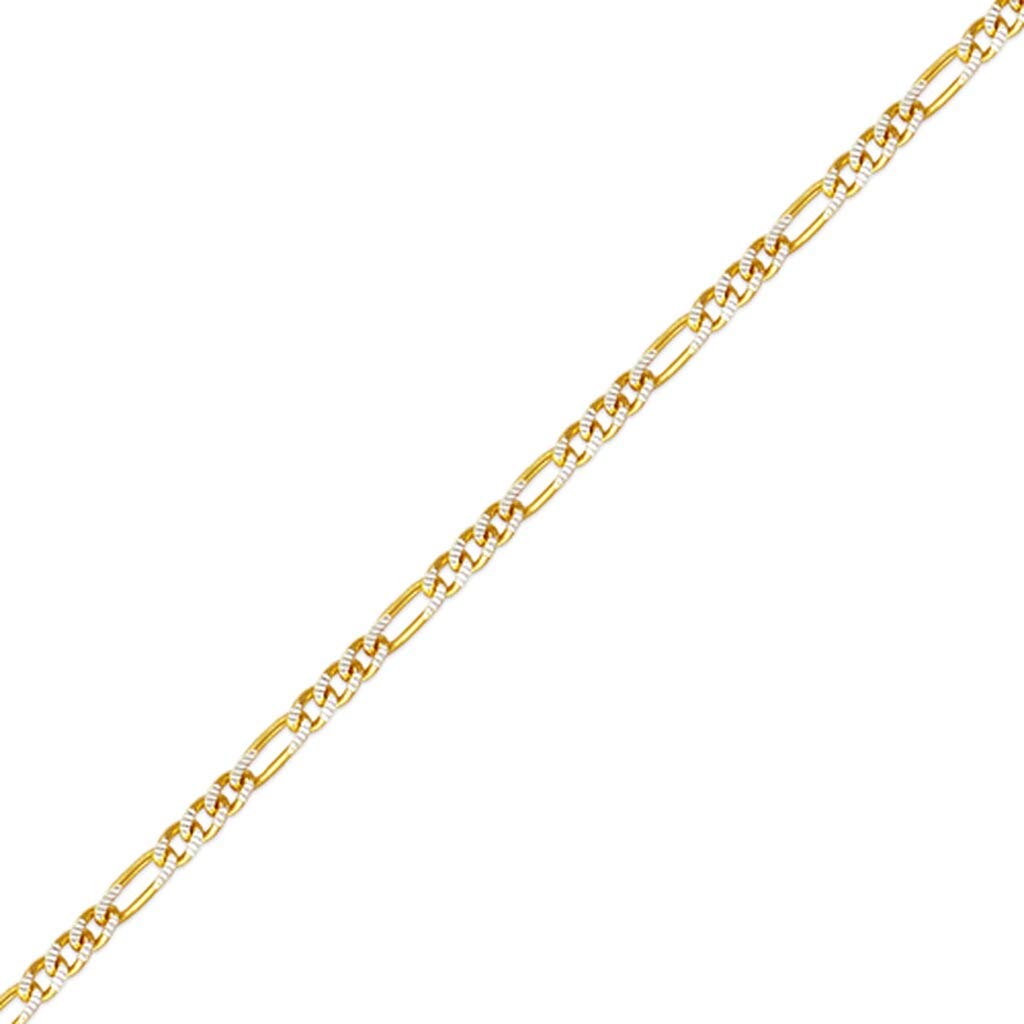 14K Gold Figaro White Pave Chain Necklace - Italian Crafted Durable Jewelry for Women & Men - 16-26 Inch Length, 1.8-9.6mm Width - Perfect Gift for Anniversary, Birthday & Special Occasions