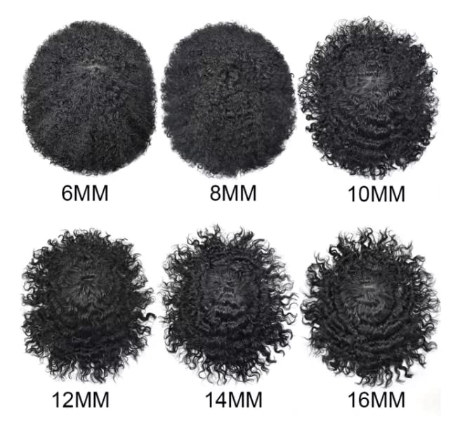 Afro Toupee for Black Men - 8''X10'' Brazilian Human Hair Unit | Kinky Coily Curly Hairpiece | 10MM Afro Wave #1 Jet Black | Perfect for Daily Wear, Cosplay & Special Events