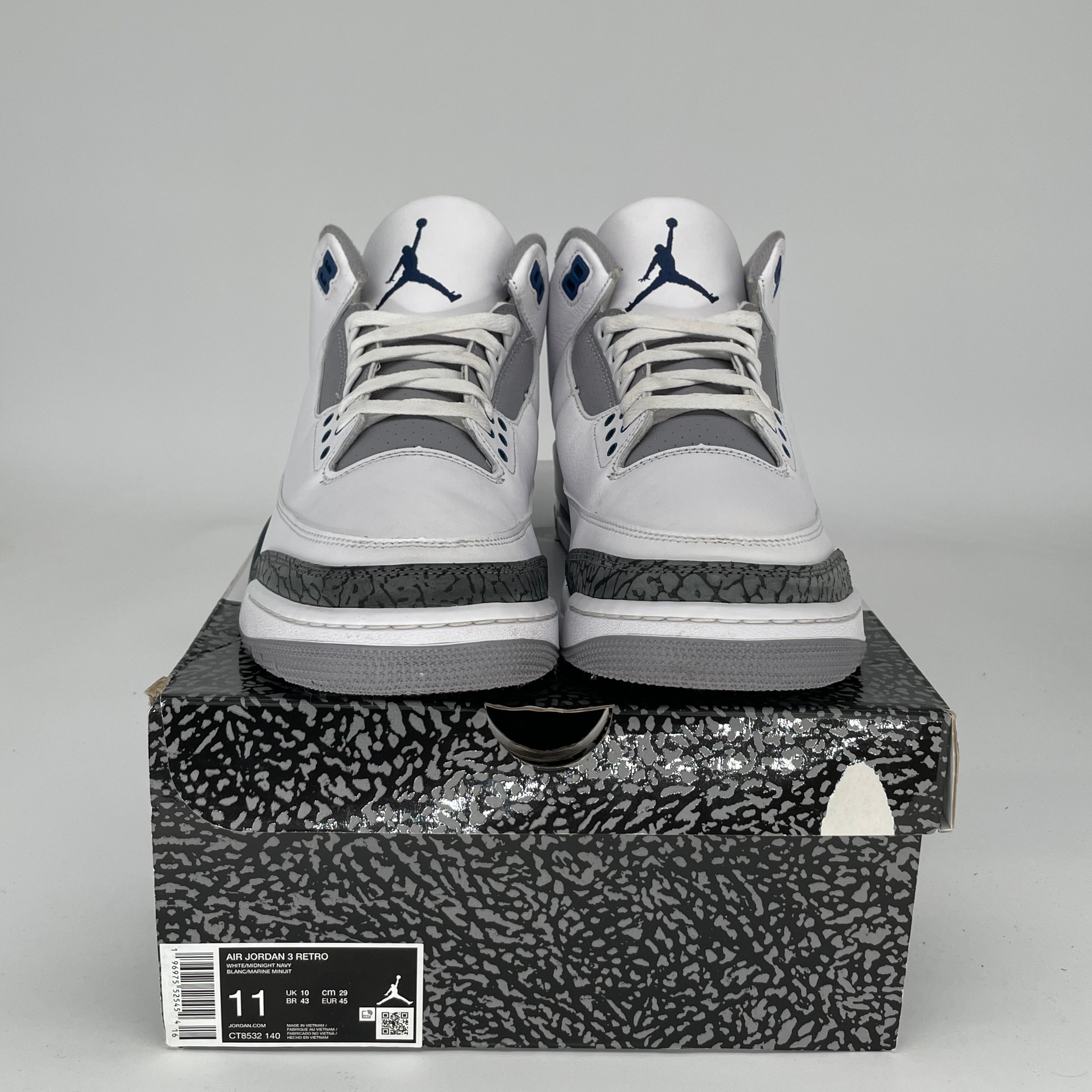 AIR JORDAN 3 Retro Midnight Navy Men's Basketball Shoes Size 11 - CT8532-140 | Authentic Nike Sneakers for Running, Gym & Streetwear Fashion