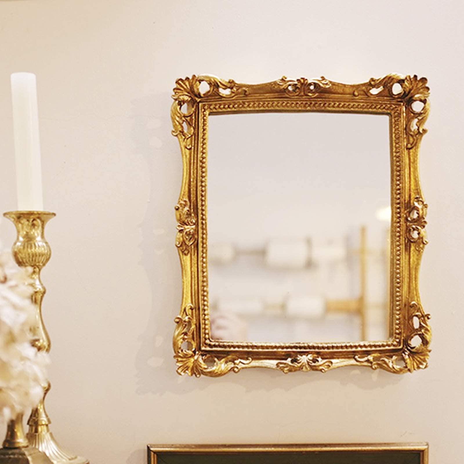 Luxury Ornate Gold Baroque Frame Mirror - Elegant Small Rectangle Square Wall Mirror for Vanity, Makeup & Decor | Perfect for Bedroom, Bathroom & Dressing Room