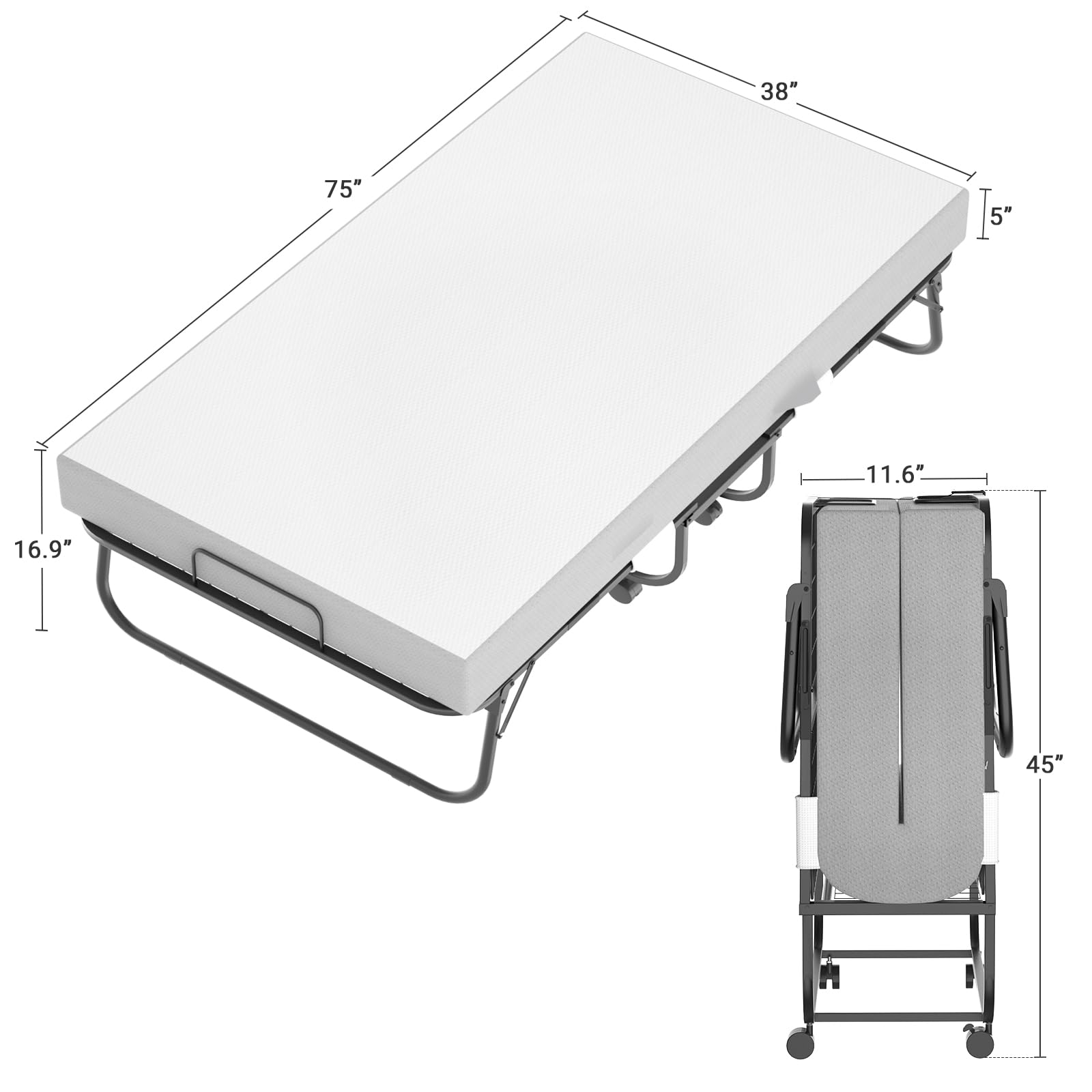 Unikito Twin Folding Bed with 5