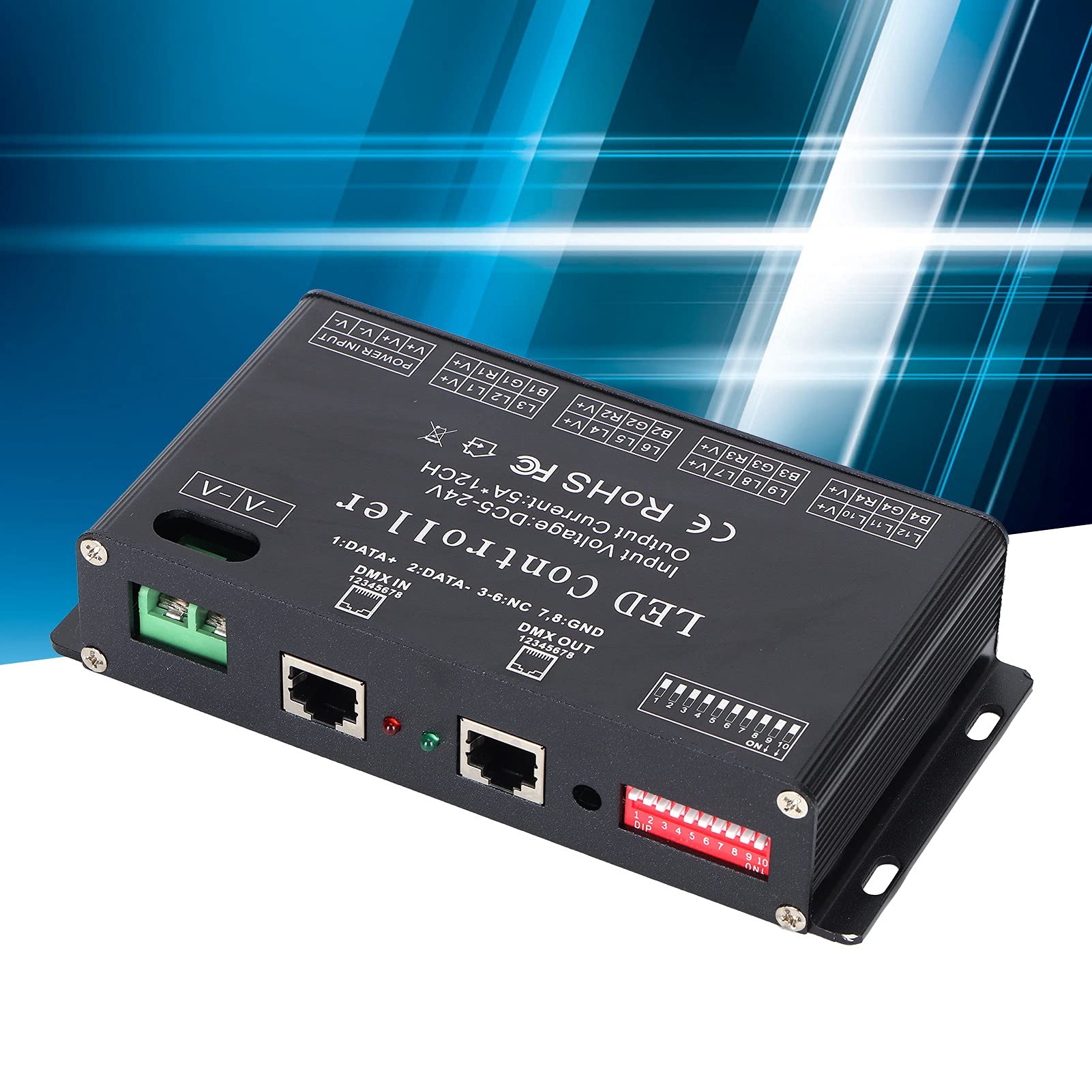 Walfront 12 Channel DMX512/1990 LED RGB Strip Light Controller - Constant Current Decoder & Dimmer Board with DIP Switch (DC 5-24V) for Stage Lighting, Home Theater, and Architectural Lighting