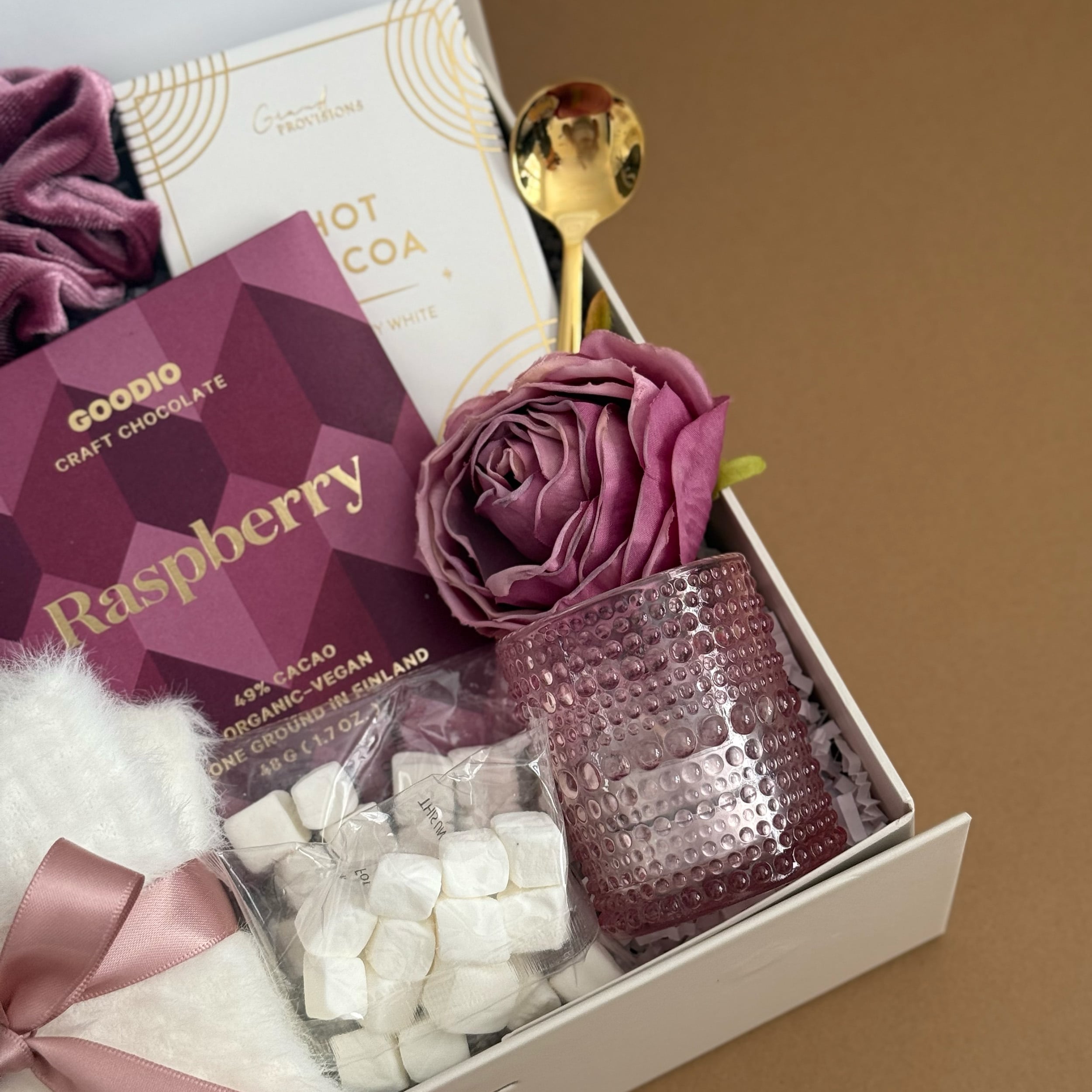Luxury Galentine's Day Spa Gift Set with Bath Soak, Raspberry Chocolate & Cozy Accessories - Perfect for Women's Self Care, Birthday & Valentine's Gifts