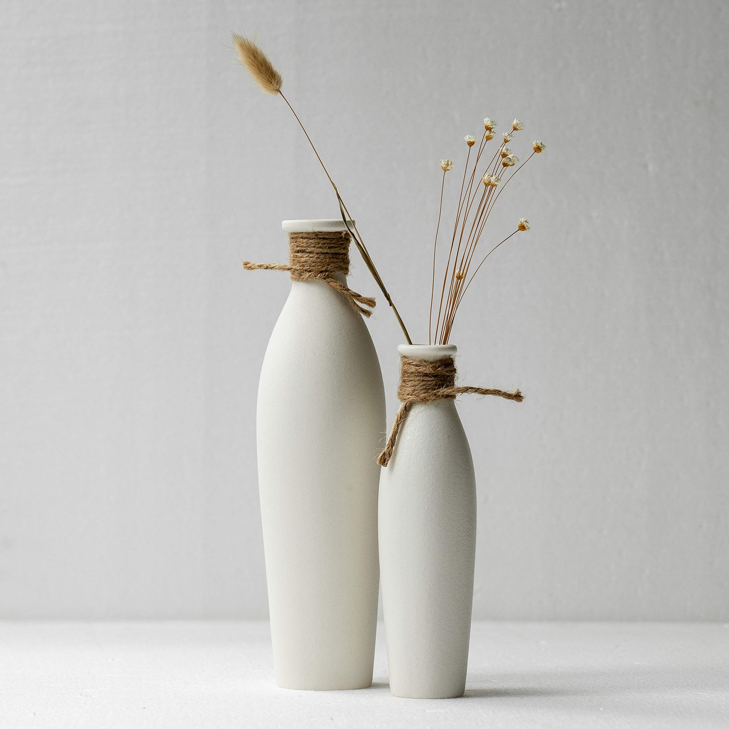 Kimistry Off White Ceramic Vases Set of 2 - Small Rustic Bud Vases for Home Decor, Coastal & Farmhouse Style, Modern Gift for Housewarming, Wedding, Table Centerpiece