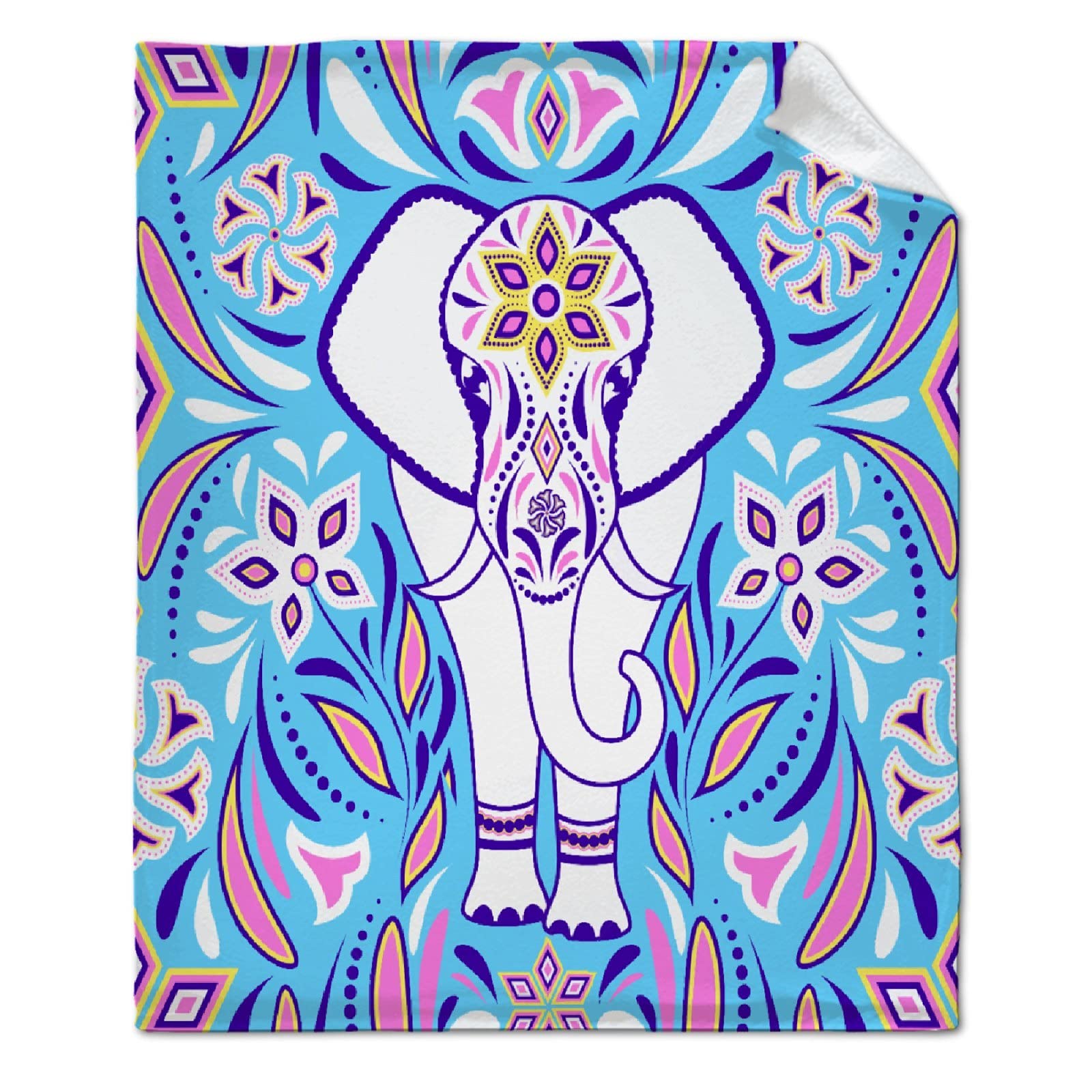 ARTBLANKET Mandala Elephant Color Throw Blanket - Ultra Soft Flannel Fleece Microfiber Plush Bed Blanket (50x40 inches) for Kids & Adults - Perfect for Bed, Couch, Sofa, Travel & Seasonal Use