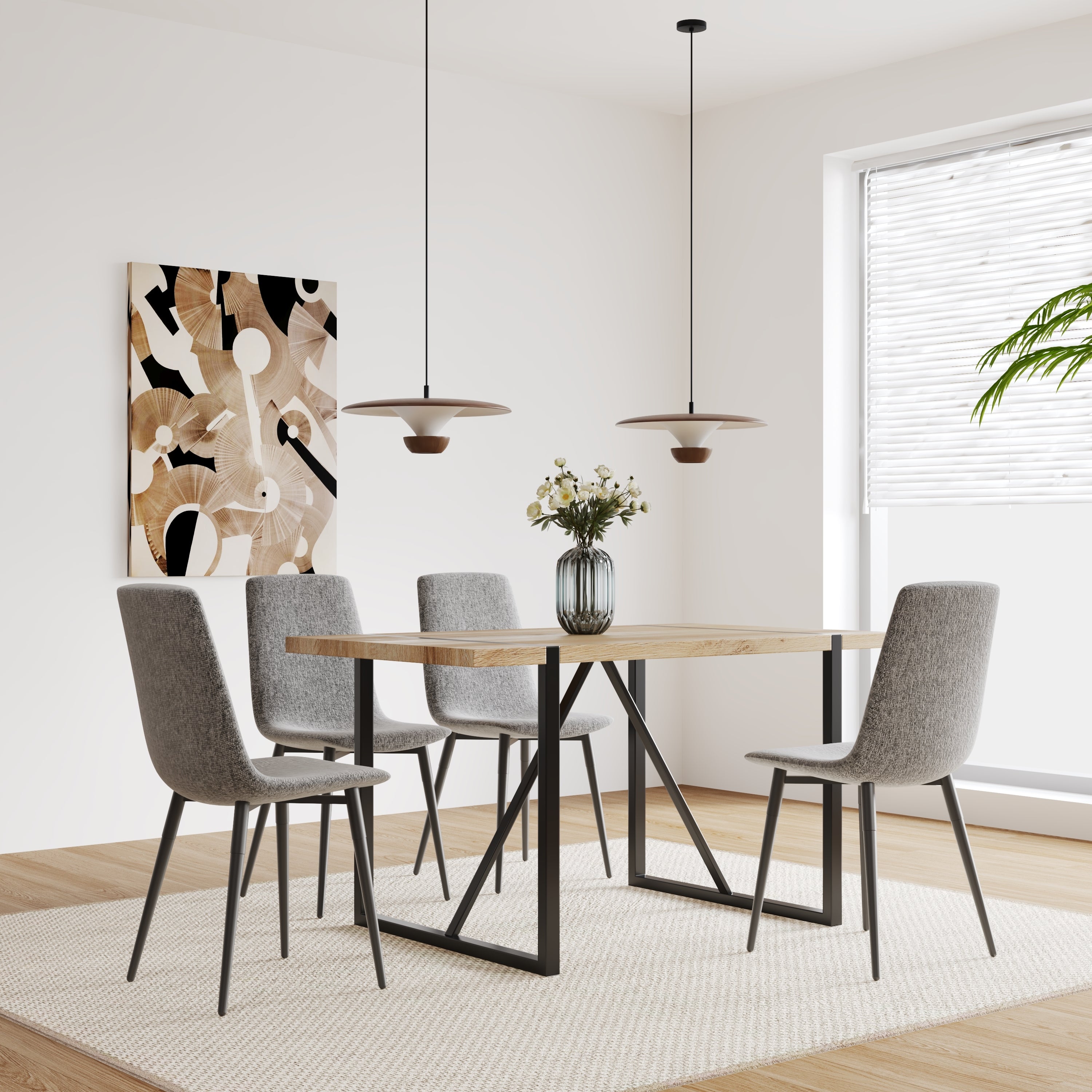 Modern Upholstered Dining Chairs Set of 4 - Grey Linen Cushion with Sturdy Black Metal Legs for Kitchen, Dining Room & Breakfast Nook - Comfortable & Stylish Seating for Family Meals, Entertaining & Small Spaces