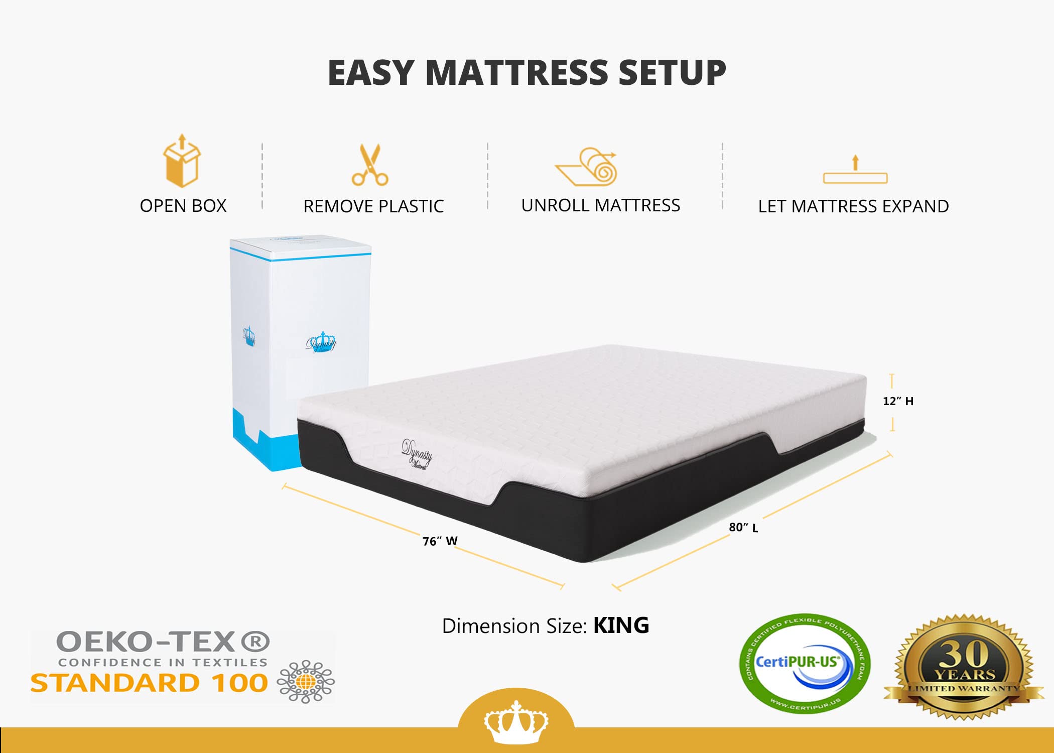CoolBreeze 12 Inch Gel Memory Foam King Mattress - Medium Firm Support, USA Made (76x80) - Perfect for Hot Sleepers & Pressure Relief in Master Bedrooms