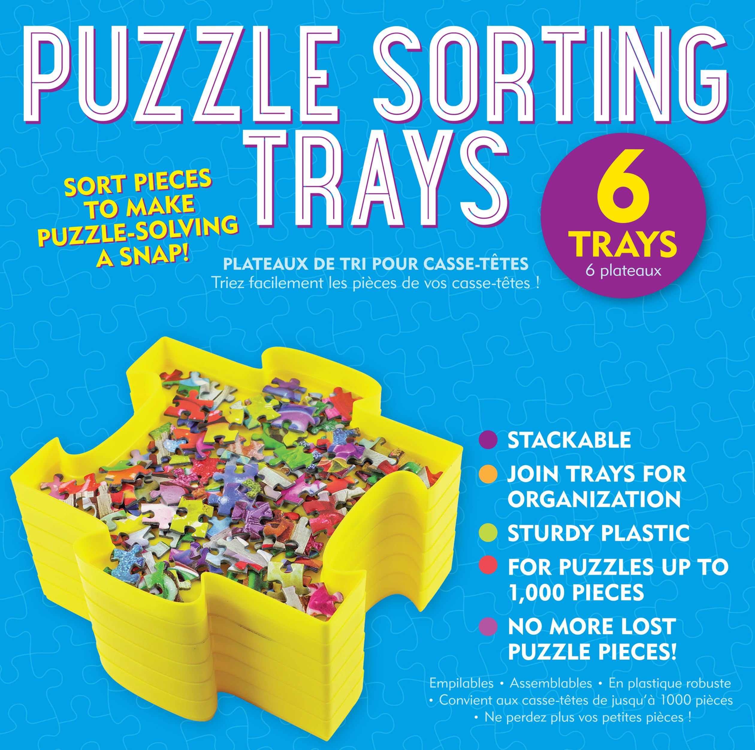 PETER PAUPER PRESS Jigsaw Puzzle Sorting Trays - Set of 6 Puzzle Organizer Trays for Adults & Kids - Perfect for 1000 Piece Puzzles, Board Games, and Craft Organization