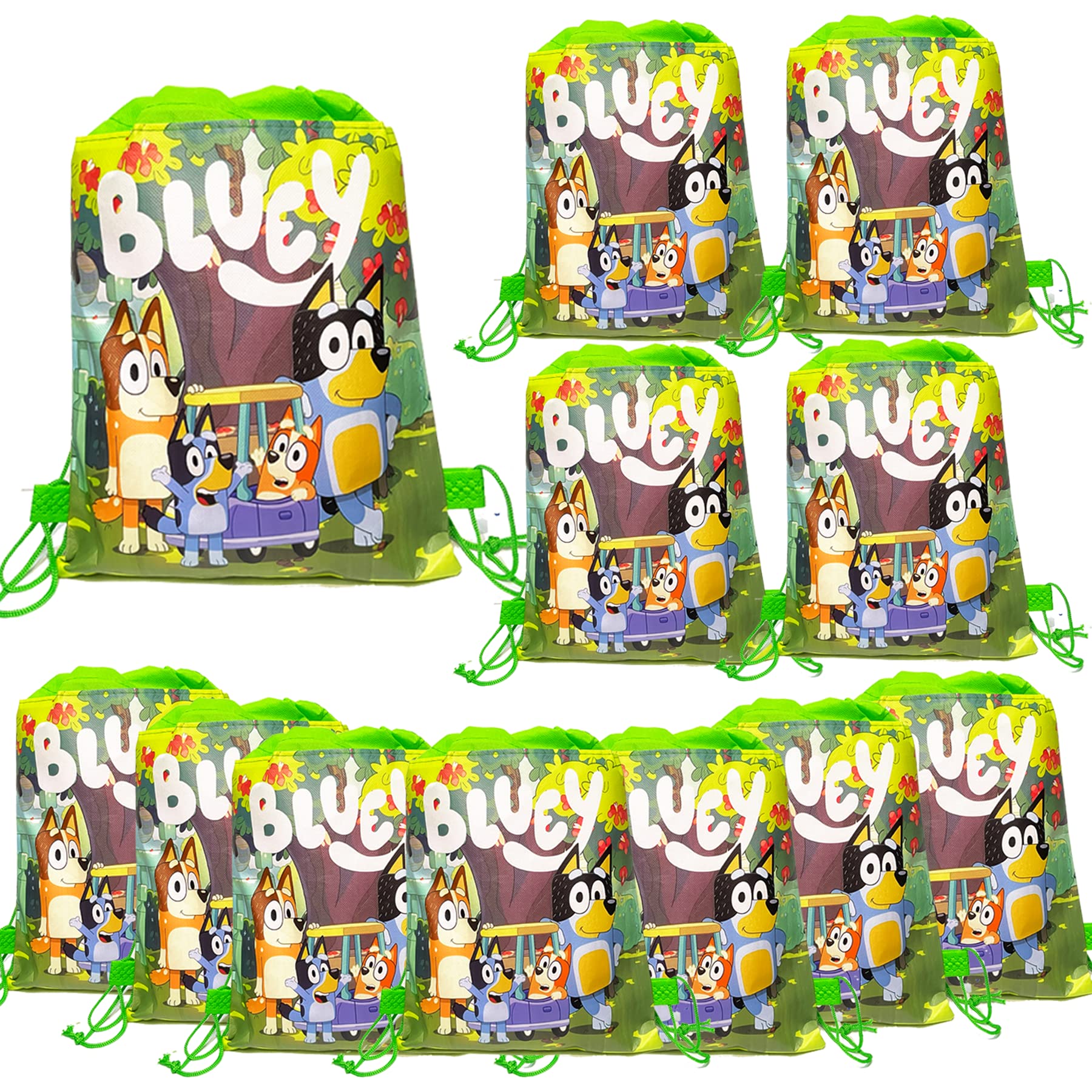 12 PCS Cute Cartoon Drawstring Backpacks - Lightweight Sports Bags for Swimming, Travel & Beach | Kids Goodie Bags for Baby Shower, School Prizes & Classroom Rewards (Green) - Perfect for Outdoor Activities, Birthday Parties & Summer Adventures