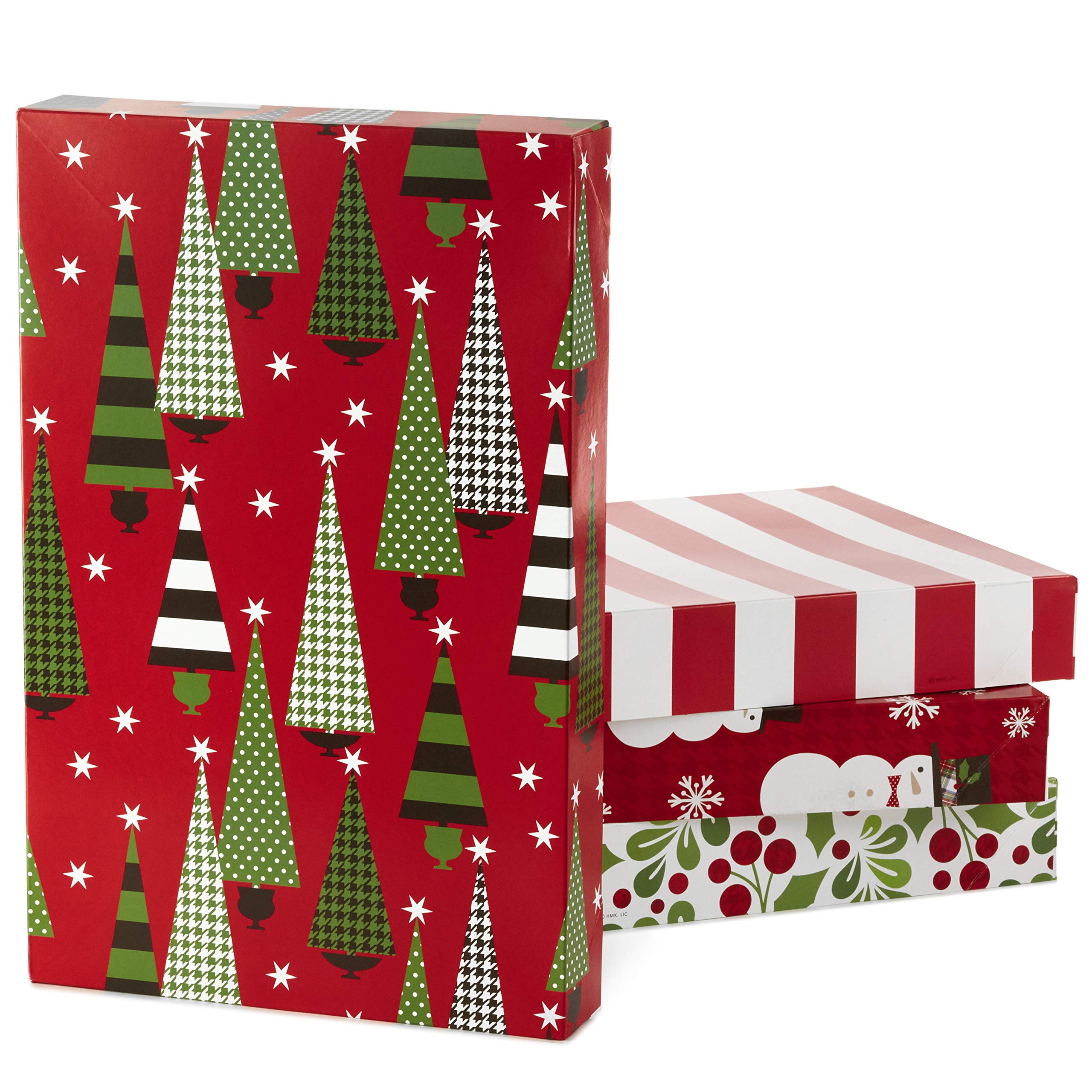 Hallmark Medium Christmas Gift Boxes with Lids - 12 Pack (4 Festive Designs: Trees, Stripes, Snowmen, Holly) | Perfect for Holiday Gifts, Christmas Parties, Hostess Presents & Corporate Gift Packaging
