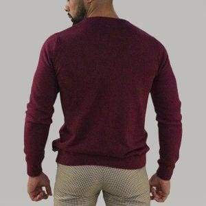 Cavani Men's Wine Red Crewneck Sweater - Soft Cotton Knit Pullover for Casual Wear & Winter Outfits