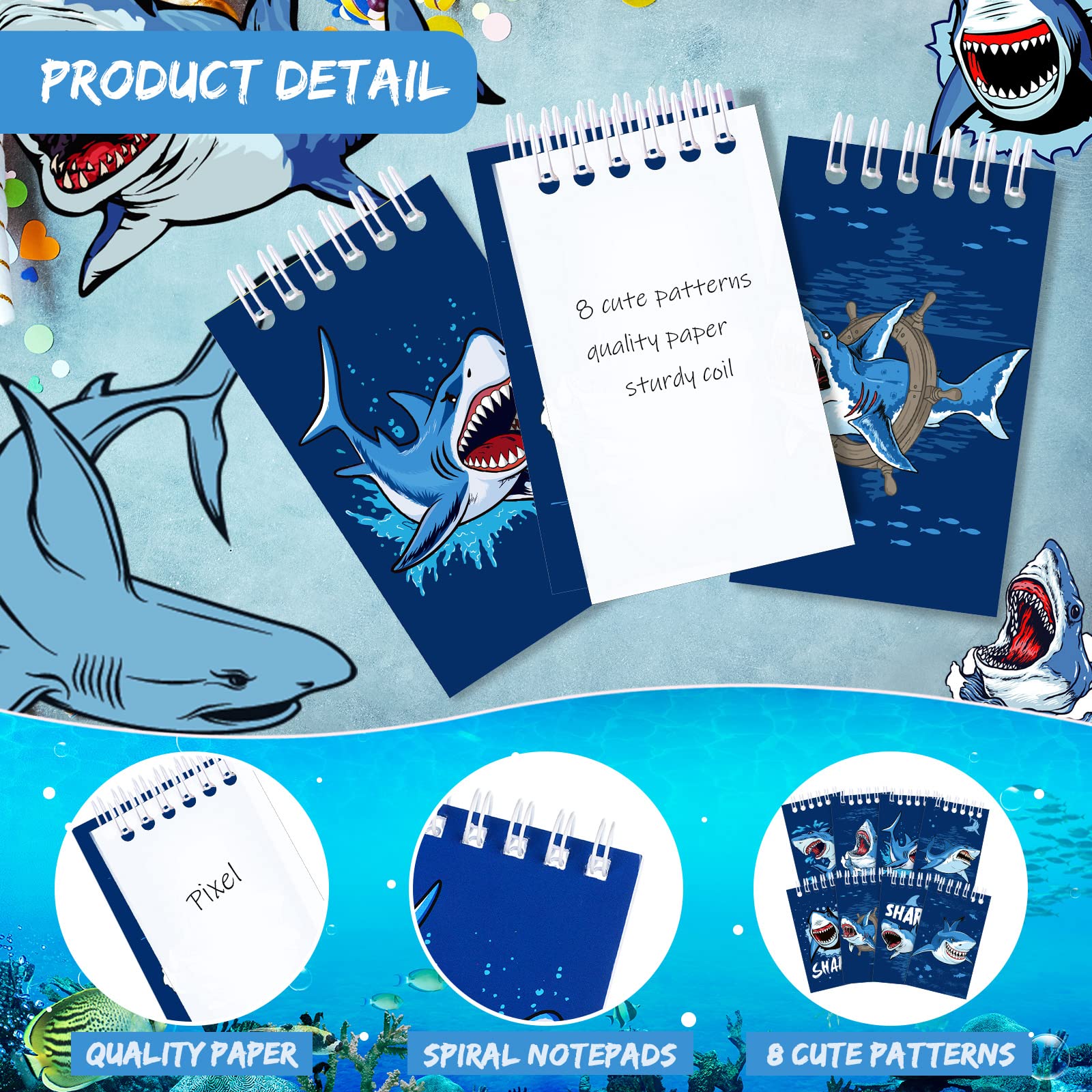 24 Pack Mini Shark Notebooks - Spiral Memo Pads, Tiny Under The Sea Animal Themed Pocket Notepads for Kids, Classroom Supplies, School Rewards & Birthday Party Gifts (Perfect for School Projects, Party Favors & Daily Note Taking)