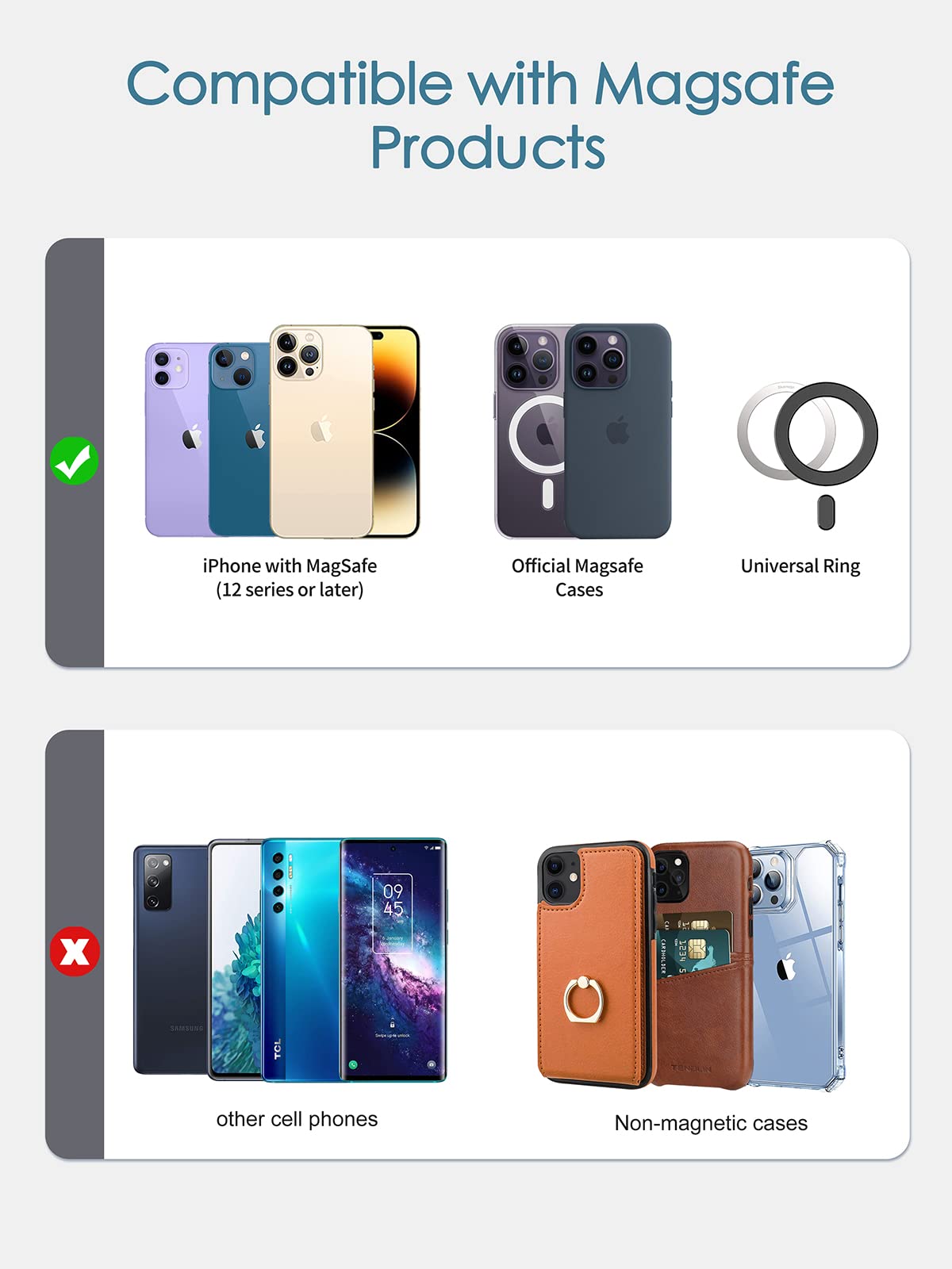 Miroddi Magnetic Phone Wallet with Adjustable Stand - MagSafe Compatible Card Holder for iPhone 16/15/14/13/12 Series (9 Card Capacity, Open ID Window, Vegan Leather, Blue) - Perfect for Travel, Work & Everyday Use