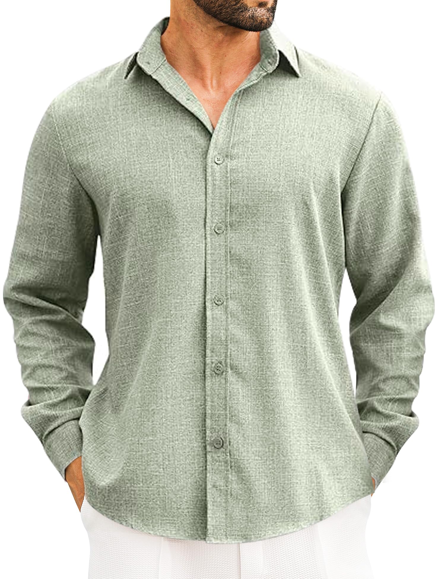LETSEE Men's Linen Long Sleeve Button Down Shirt - Breathable Casual & Business Dress Shirt for Men - Perfect for Office, Beach Vacation & Summer Outfits