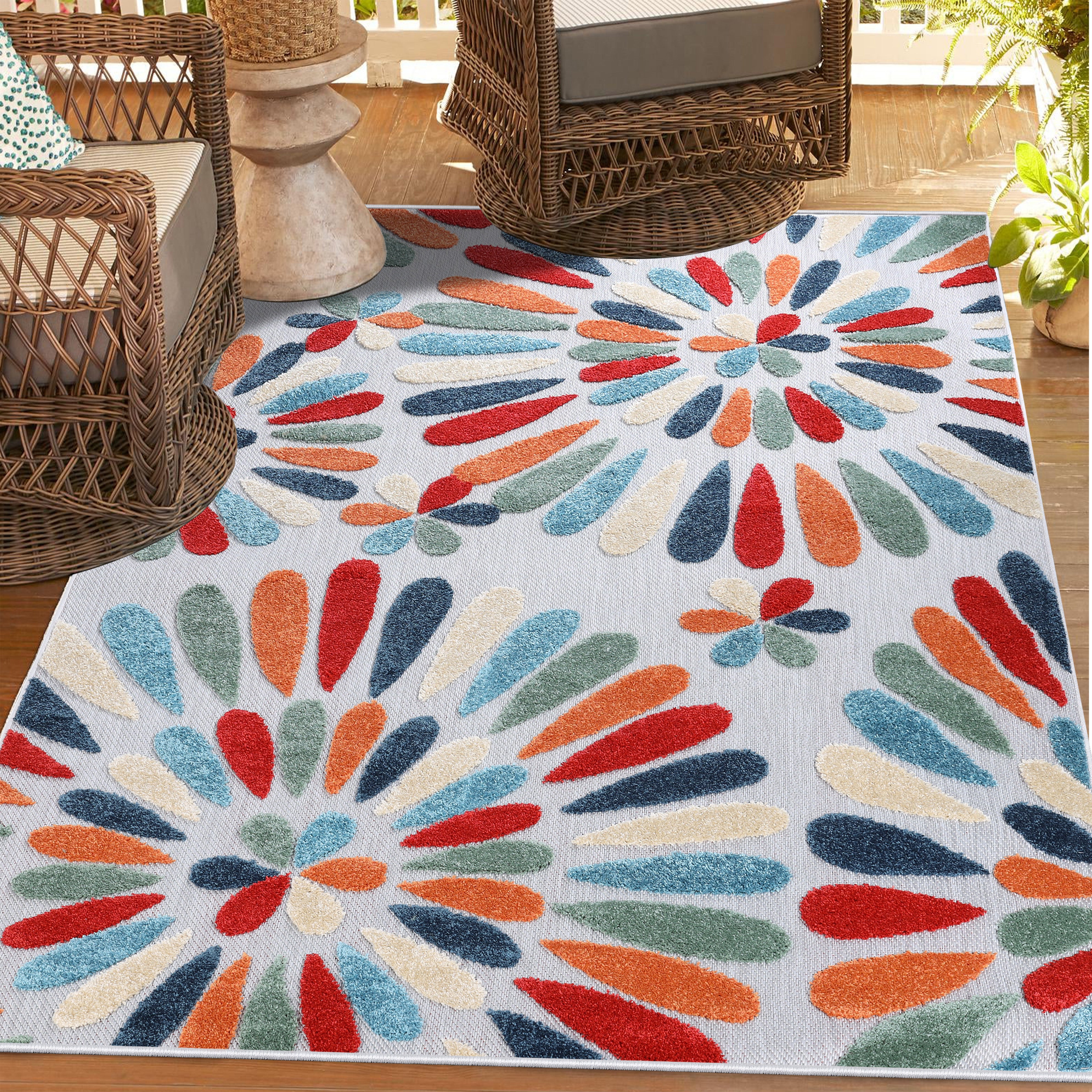 Marigold Oversized Floral Indoor/Outdoor Area Rug - Soft Non-Slip Living Room Carpet for Bedroom, Patio & Home Decor
