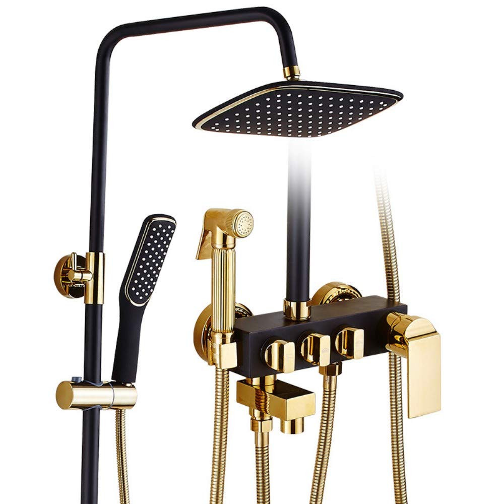 KaO0YaN Black Gold & White Gold Multi-Function Shower Set with Copper Paint - High Pressure Booster Shower Head with Detachable Women's Wash Spray Gun for Bathroom & Spa Relaxation