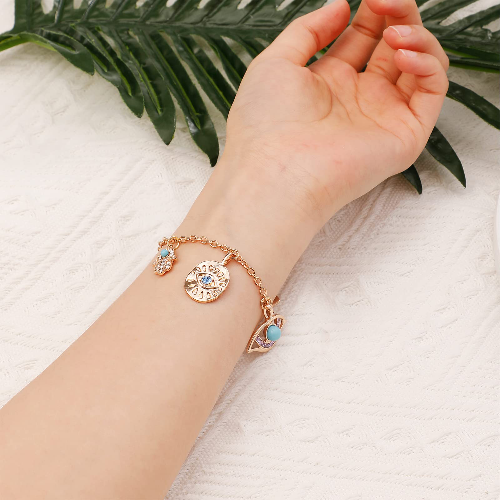 Hofar Evil Eye Bracelet for Women - Adjustable Anklet & Wrist Jewelry Set, Protection Charm Gift for Her, Mom, Friend - Perfect for Everyday Wear, Travel & Spiritual Healing