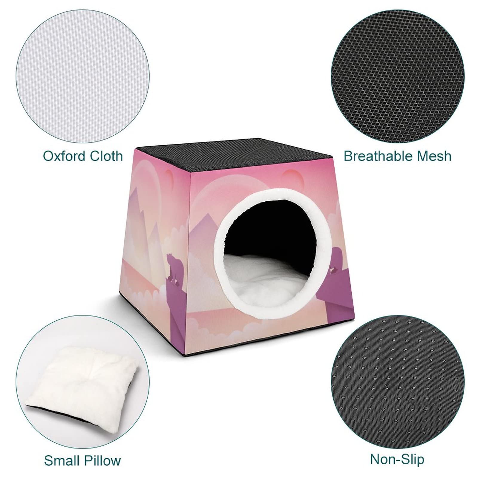 Cozy Printed Cat Bed & Sofa - Indoor Cat House with Soft Pillow for Kittens & Small Dogs | Polar Bear Sunset Design | Perfect for Living Room, Bedroom & Pet Nook