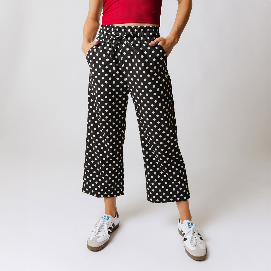Audrey Wide Leg Pants for Women - Black Polka Dot High Waisted Palazzo Trousers | Office Wear, Casual Outfits & Summer Fashion