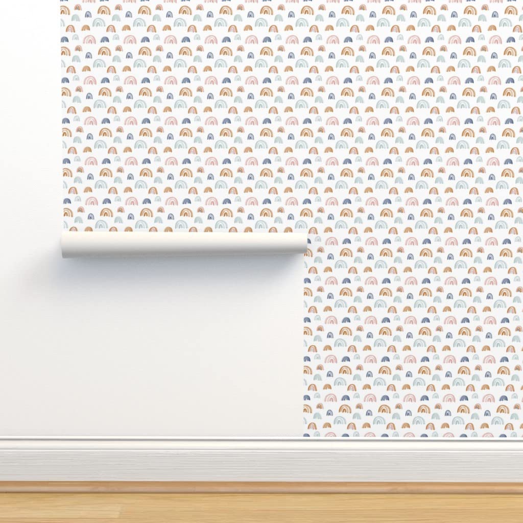 Peel & Stick Removable Wallpaper 9ft x 2ft - White Rainbows Earth Tones Watercolor Design | Gender Neutral Nursery Decor | Easy DIY Home Renovation for Kids Room, Bedroom & Living Room